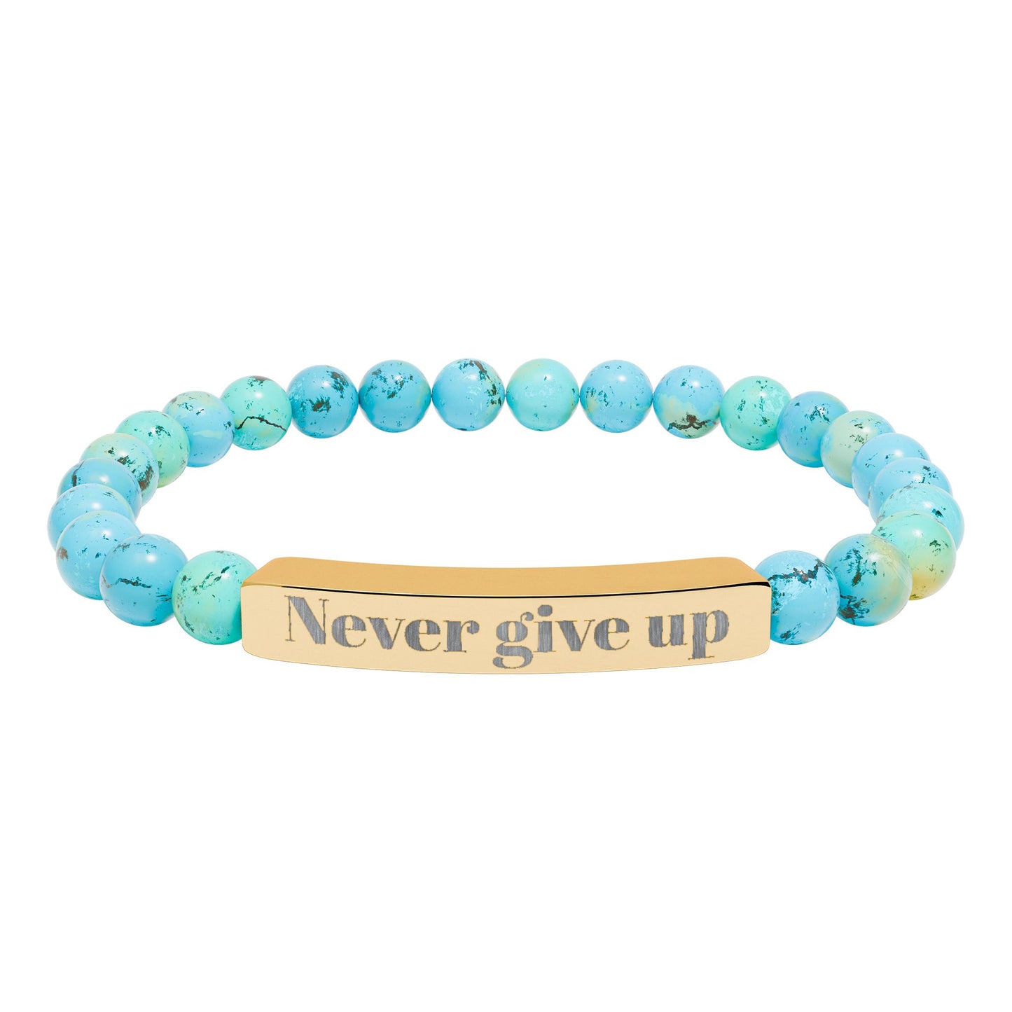 Engraved 'Never Give Up' Natural Stone Stretch Bracelet