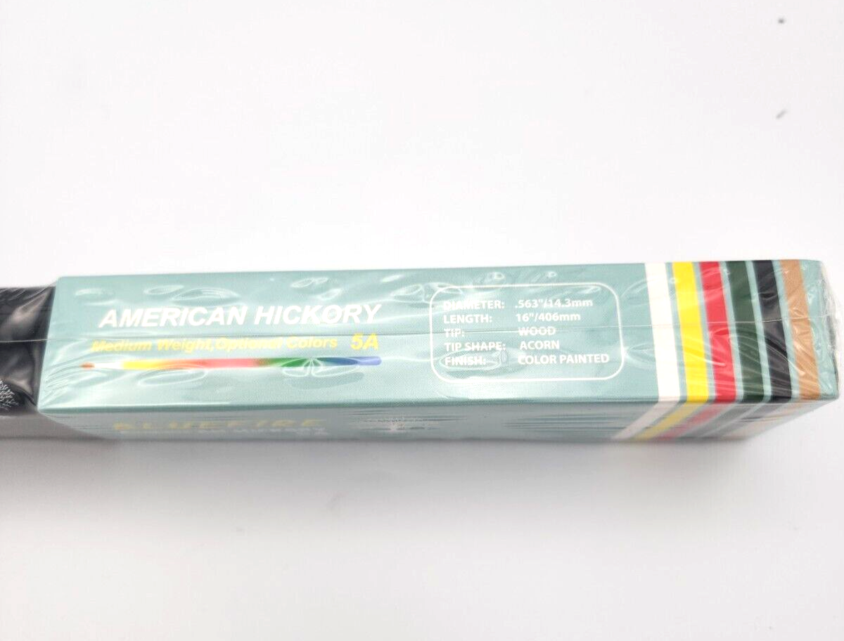 American Hickory Yellow Drumsticks Bluefire 5A Sealed Set (6) Acorn Tip Black