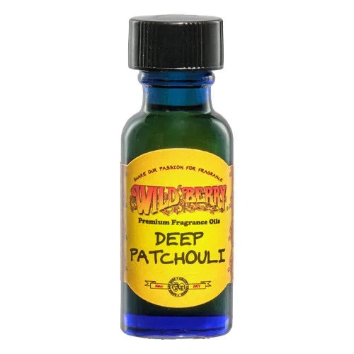 Bottle of Wild Berry Deep Patchouli fragrance oil on a white background