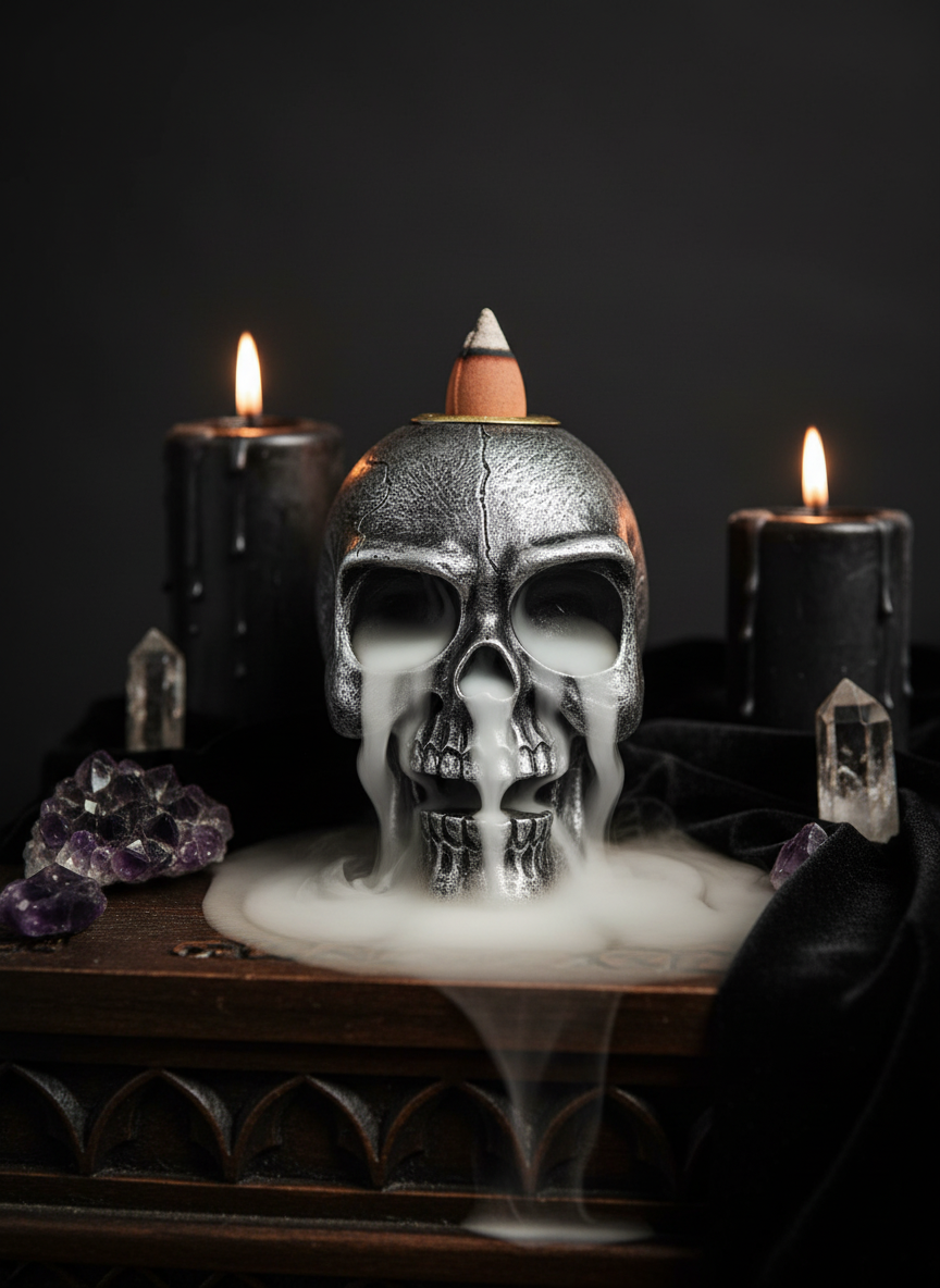 Mini Silver Skull Backflow Burner - Lifestyle