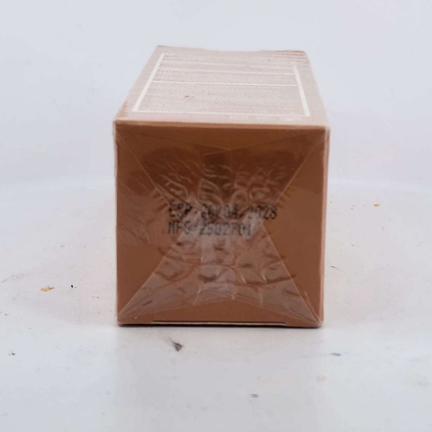 Brown rectangular box with a textured surface on a white background