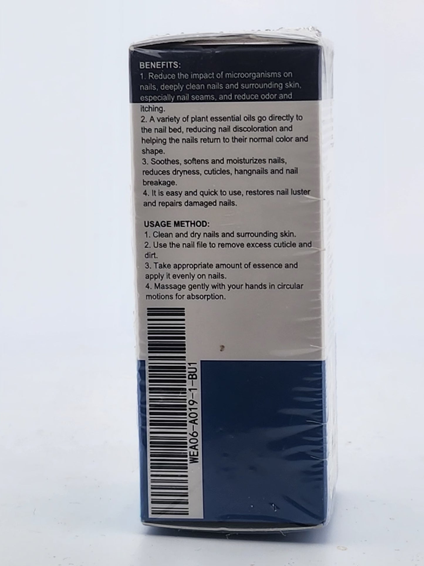 Product packaging with text on a white background