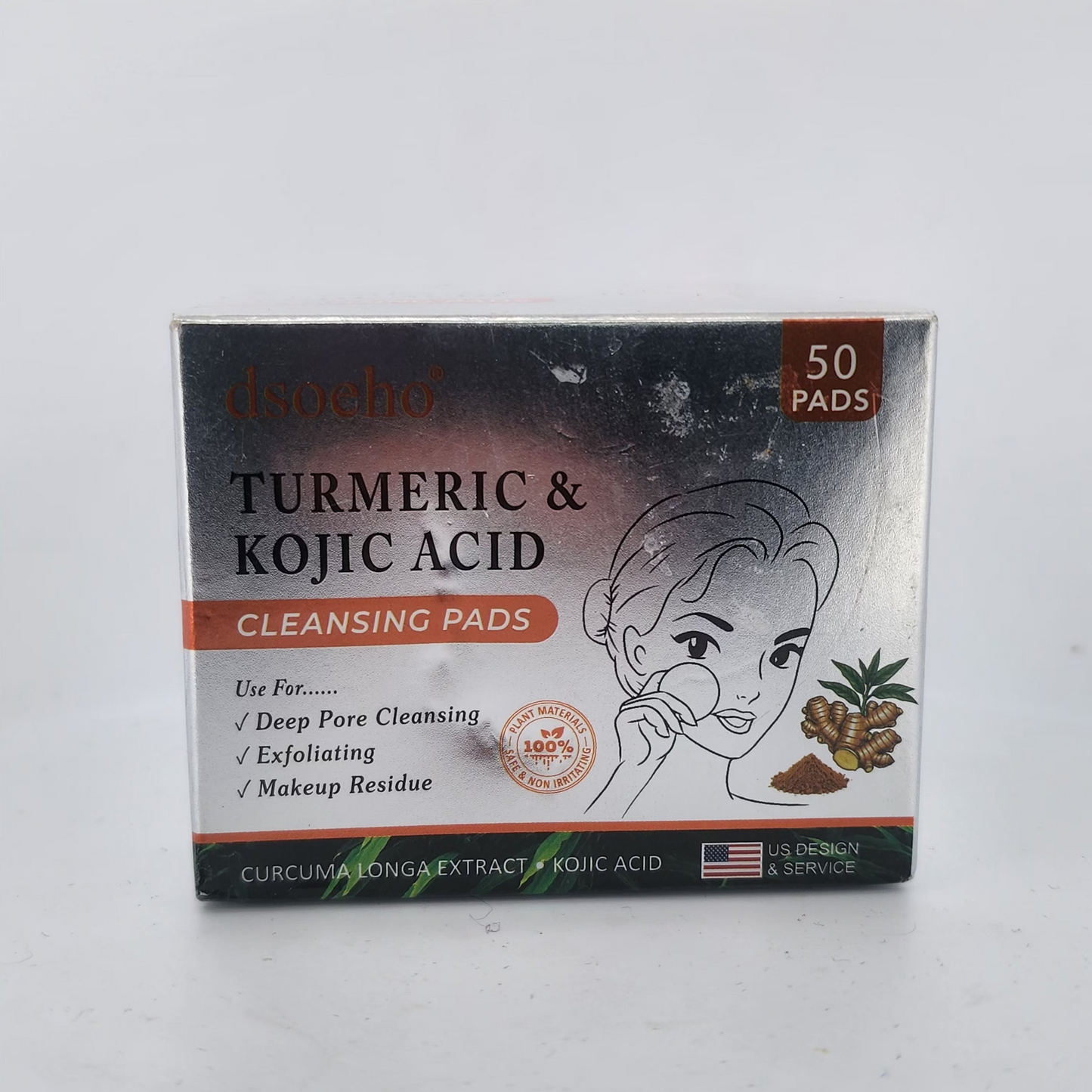 Box of Turmeric & Kojic Acid cleansing pads on a white background