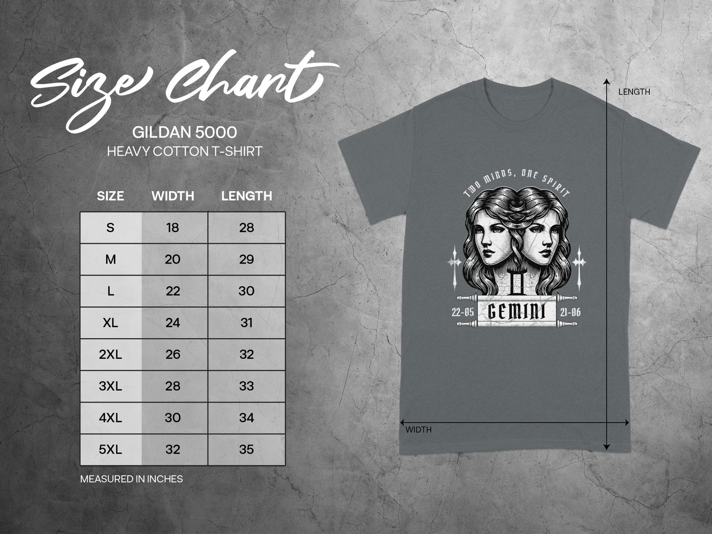 Gemini Size Chart Measured In Inches product type