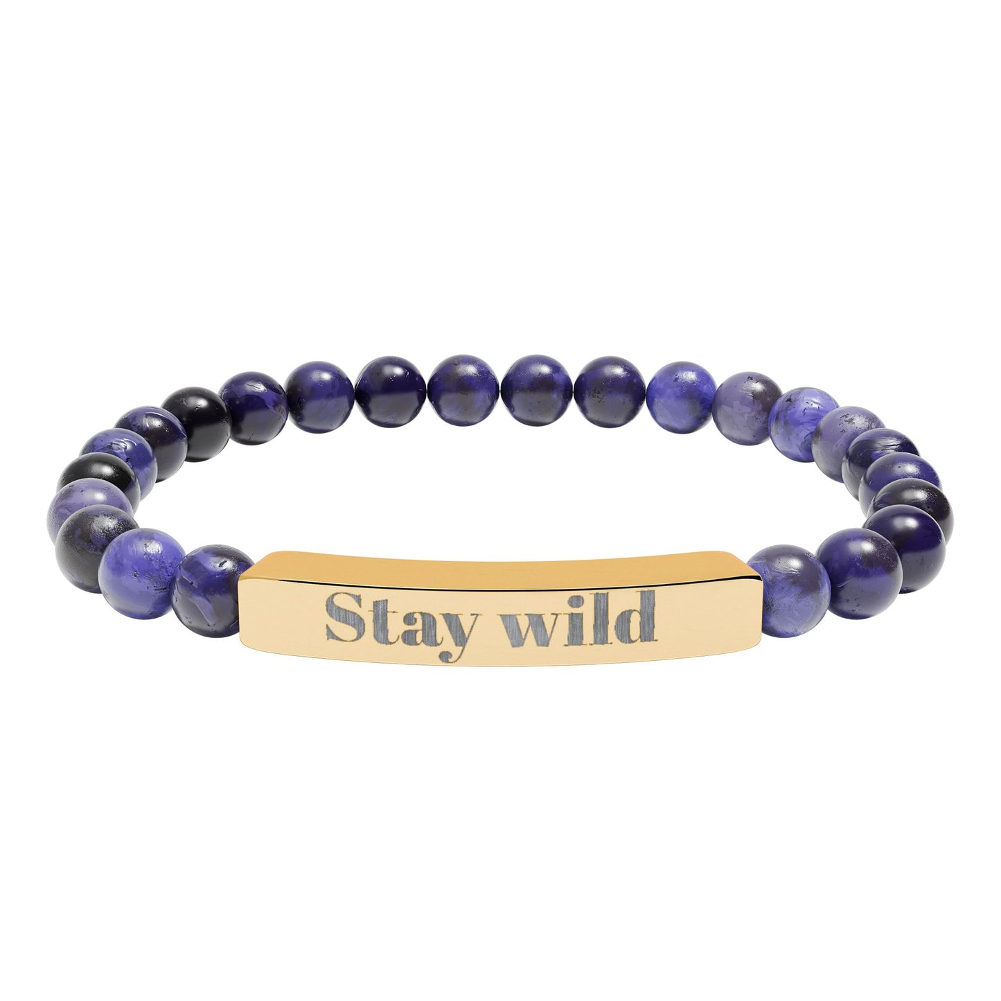 Engraved Natural Stone Bar Bracelet — "Stay Wild" Stretch Beaded Bracelet