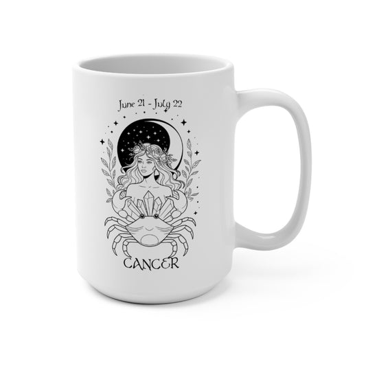 Cancer Zodiac Goddess Mug with celestial crab design and June 21 - July 22 dates

