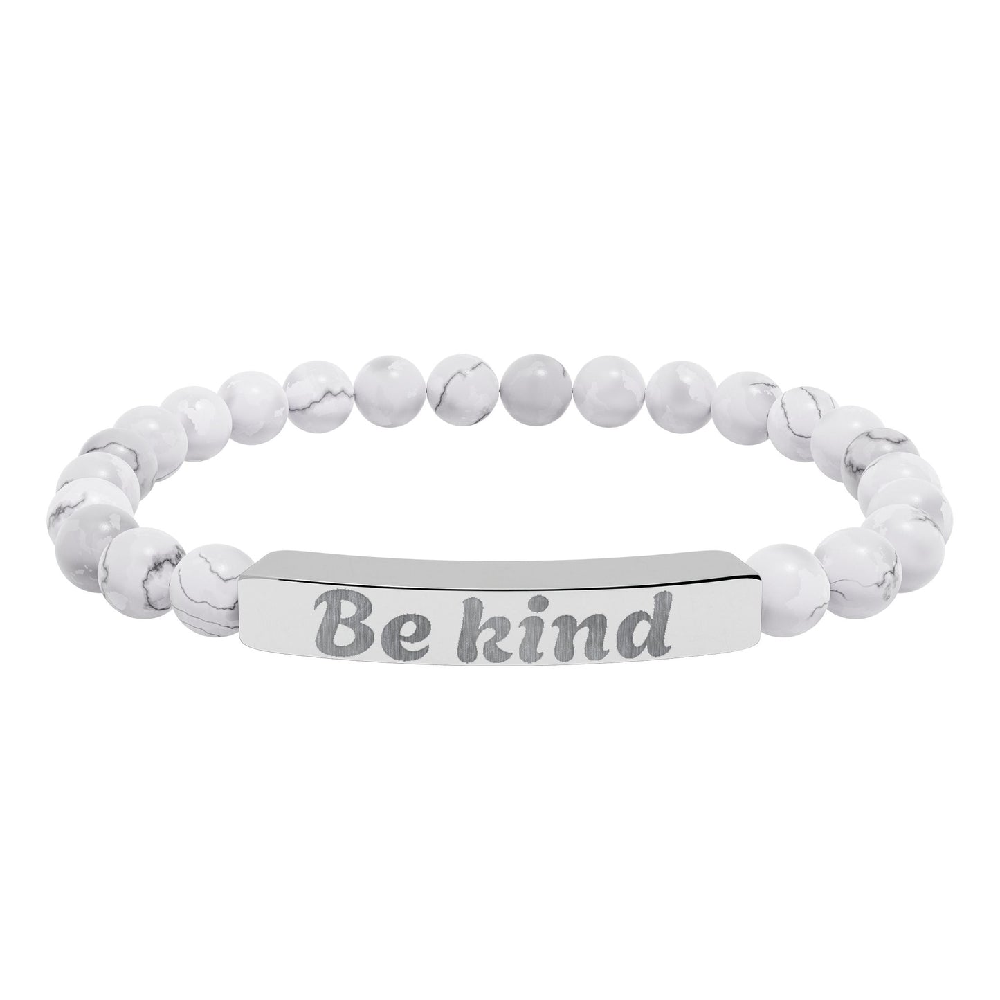 Be Kind Natural Stone Stretch Bracelet — Engraved Bar Inspirational Jewelry