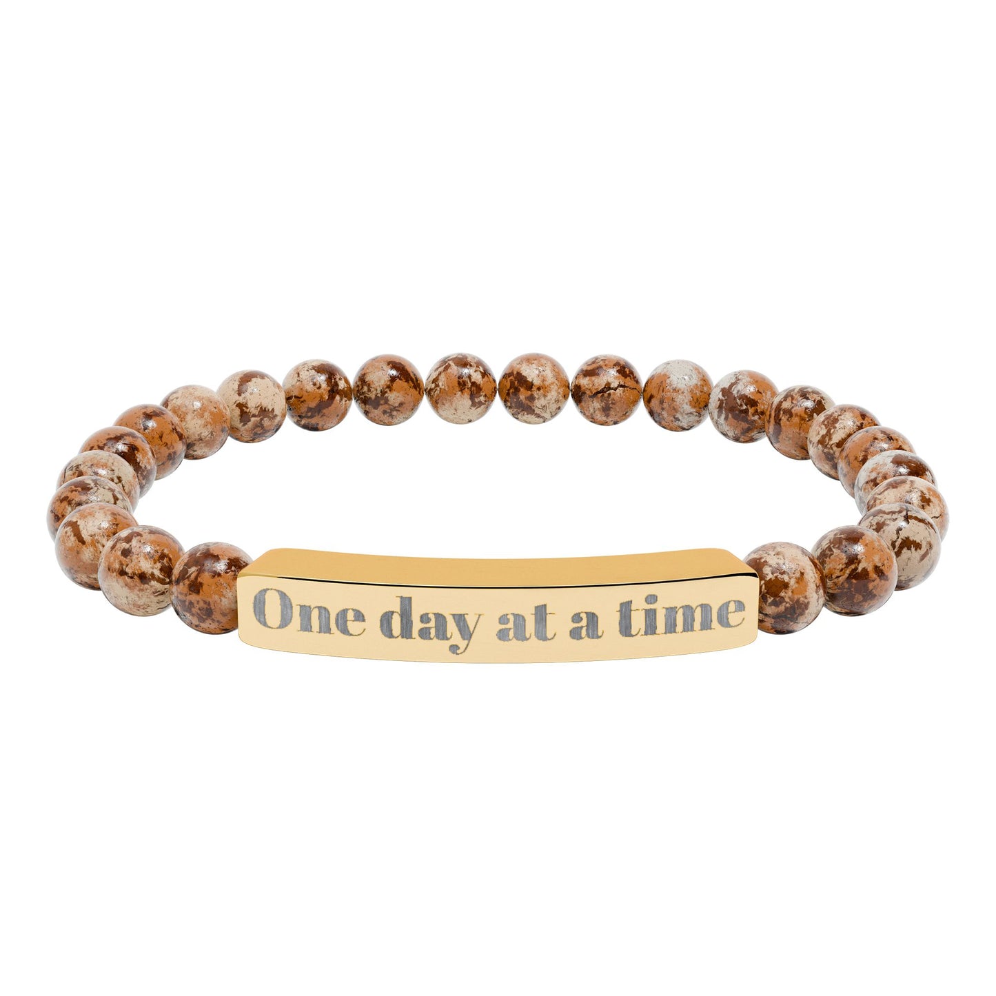 Engraved Natural Stone Stretch Bracelet — "One Day at a Time" Bar Jewelry