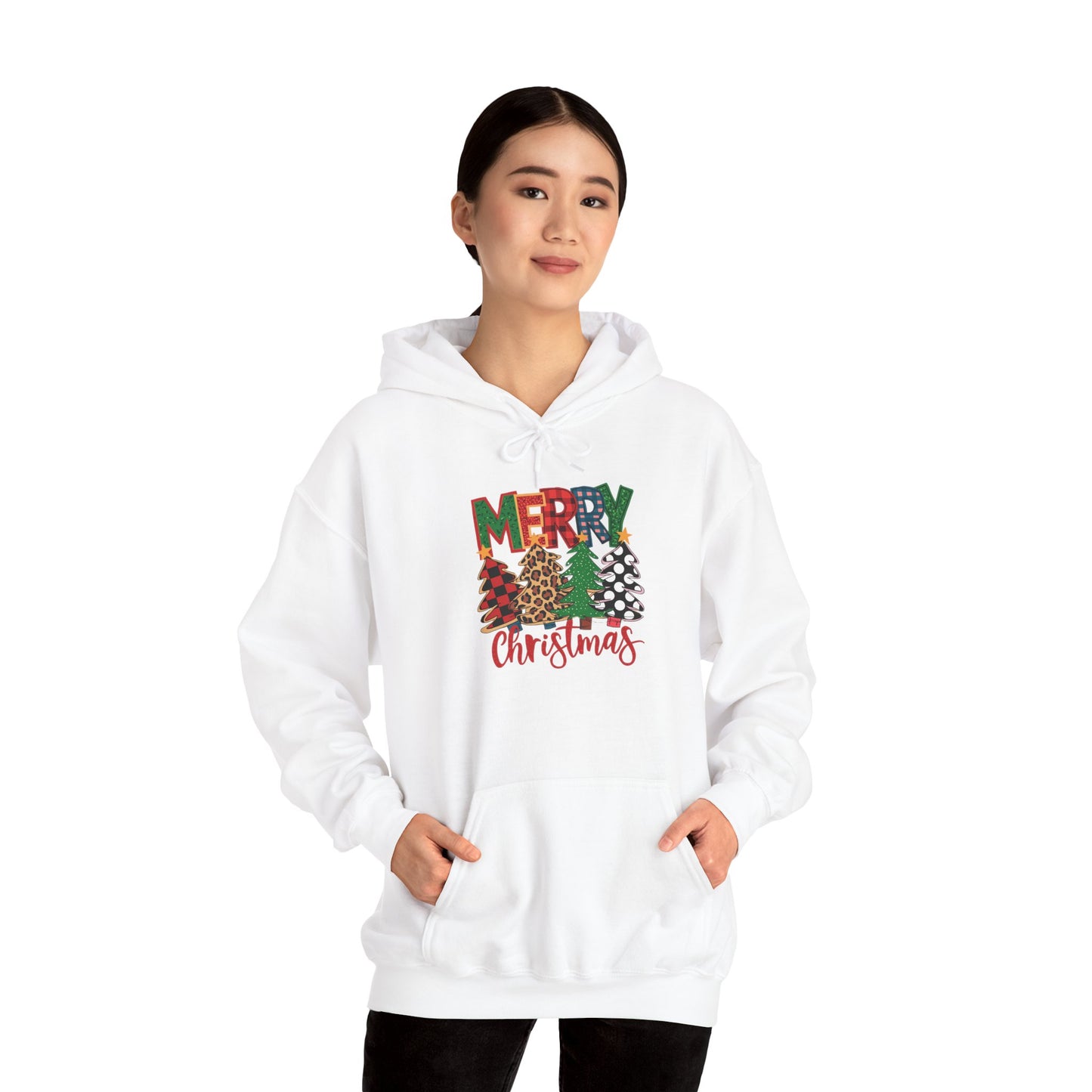 Embroidered Christmas Trees 'Merry Christmas' Hoodie - Holiday Plaid & Buffalo Check