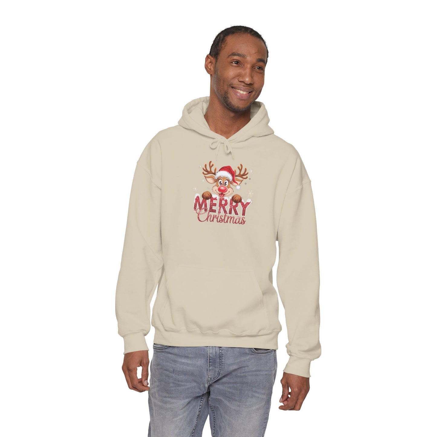 Embroidered Christmas Reindeer Hoodie – Merry Christmas Cute Holiday Sweatshirt