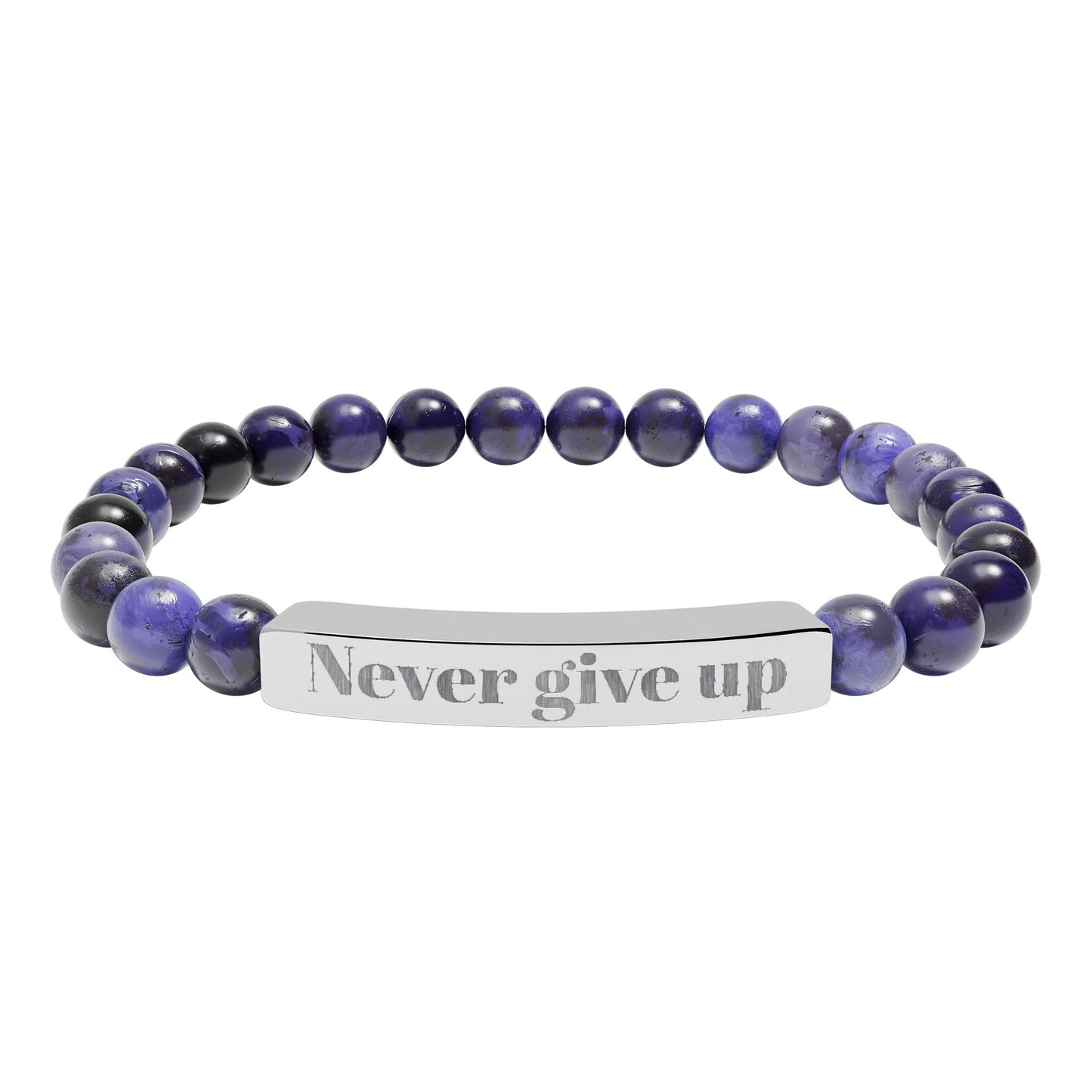 Engraved 'Never Give Up' Natural Stone Stretch Bracelet