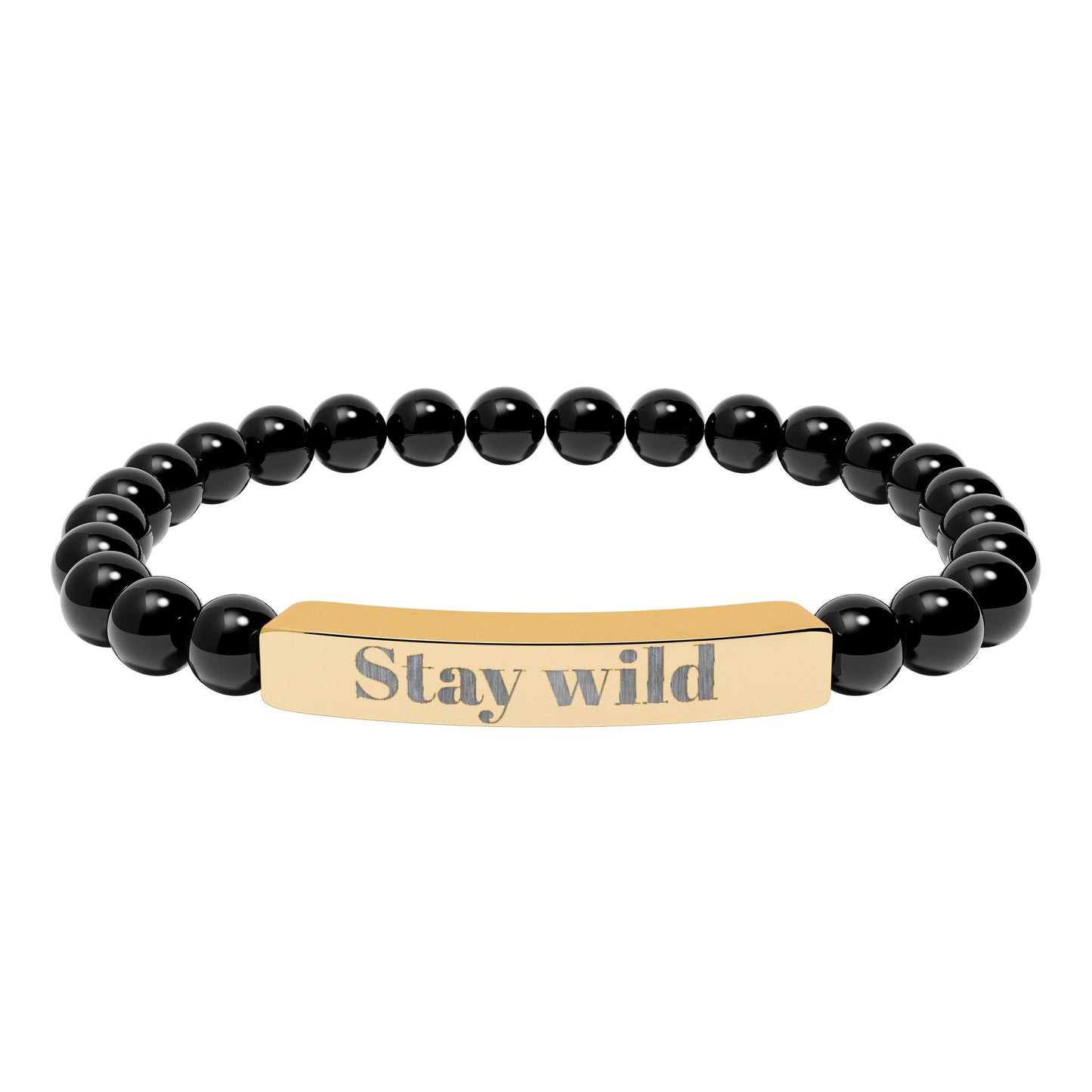 Engraved Natural Stone Bar Bracelet — "Stay Wild" Stretch Beaded Bracelet