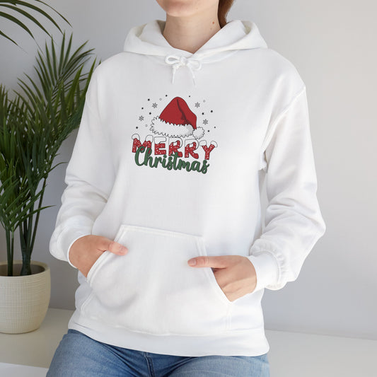 Embroidered Christmas Hoodie "Merry Christmas" Santa Hat Holiday Sweatshirt