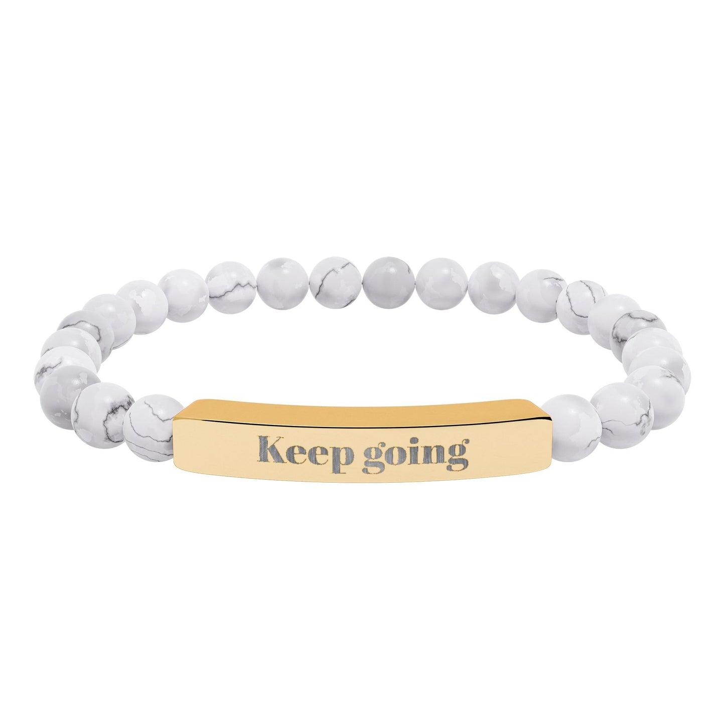 Engraved 'Keep Going' Natural Stone Stretch Bracelet