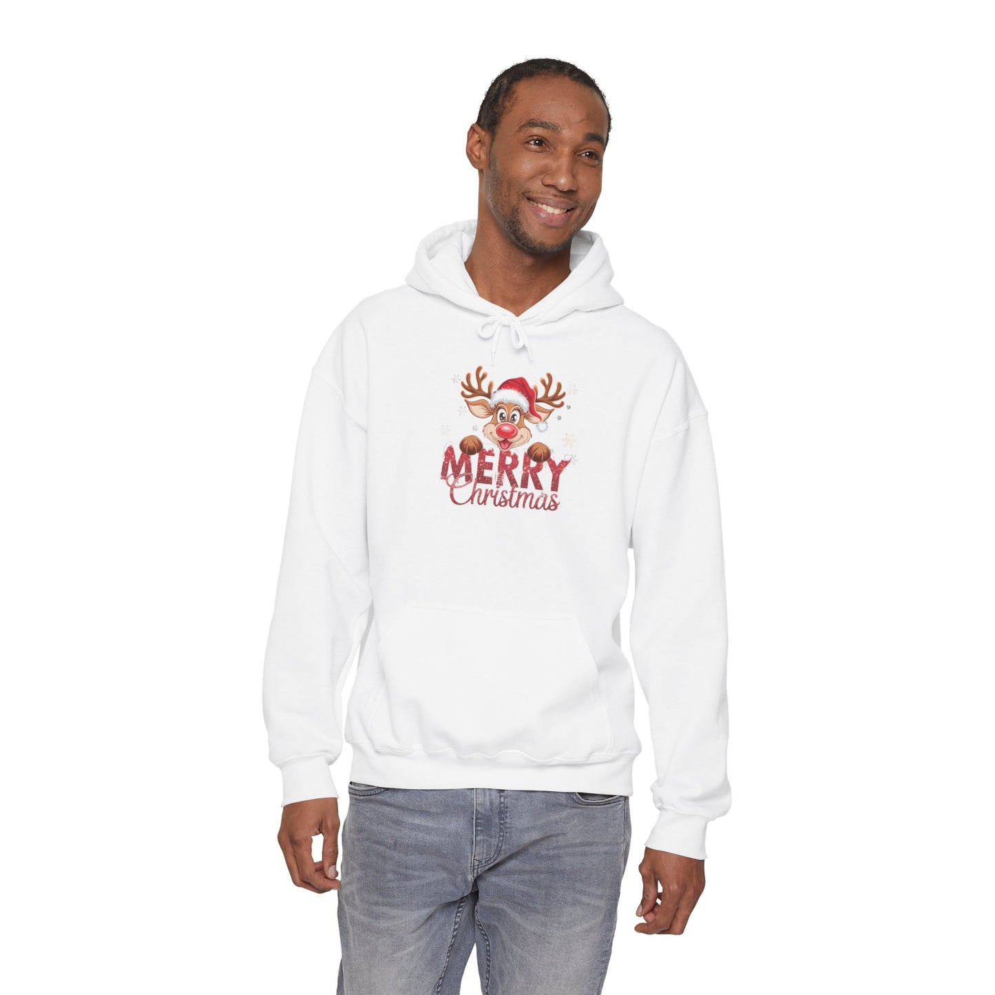 Embroidered Christmas Reindeer Hoodie – Merry Christmas Cute Holiday Sweatshirt