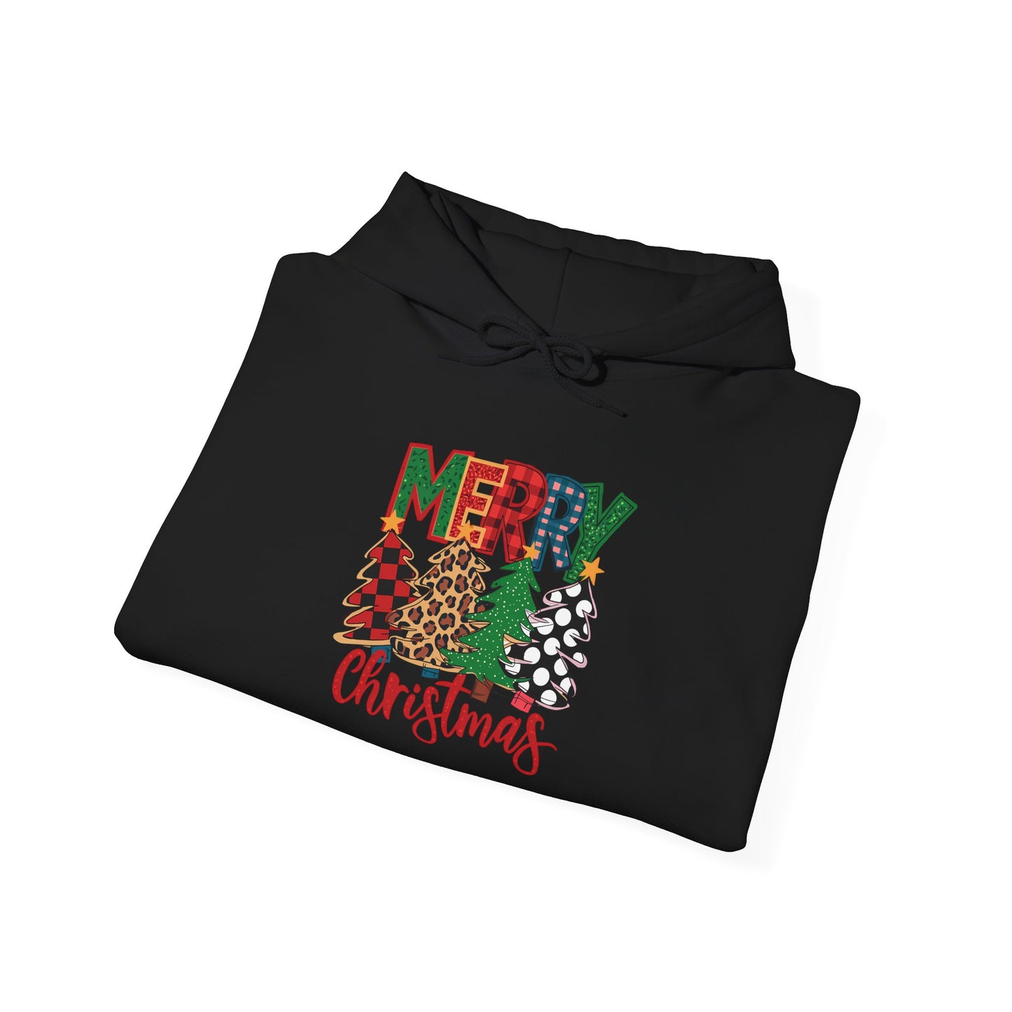 Embroidered Christmas Trees 'Merry Christmas' Hoodie - Holiday Plaid & Buffalo Check