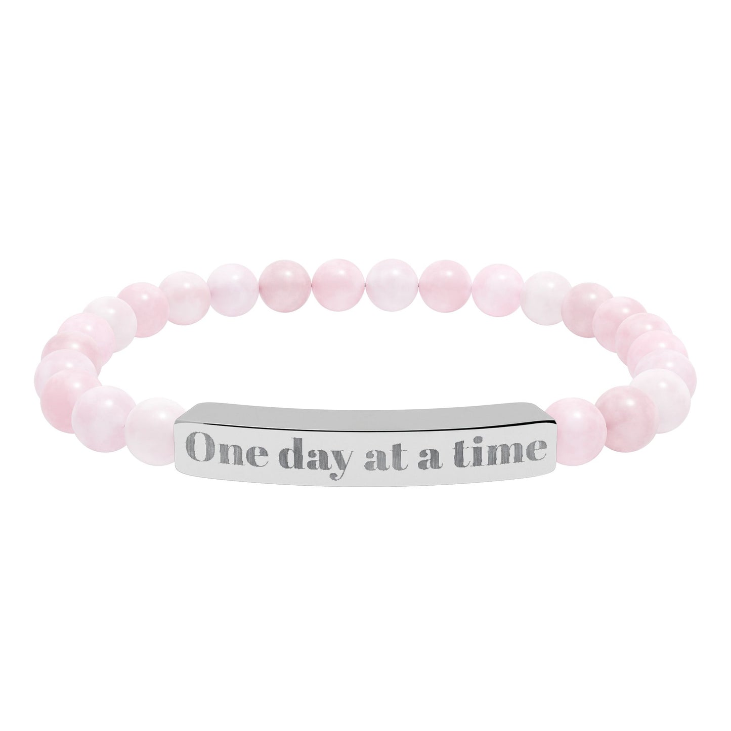 Engraved Natural Stone Stretch Bracelet — "One Day at a Time" Bar Jewelry