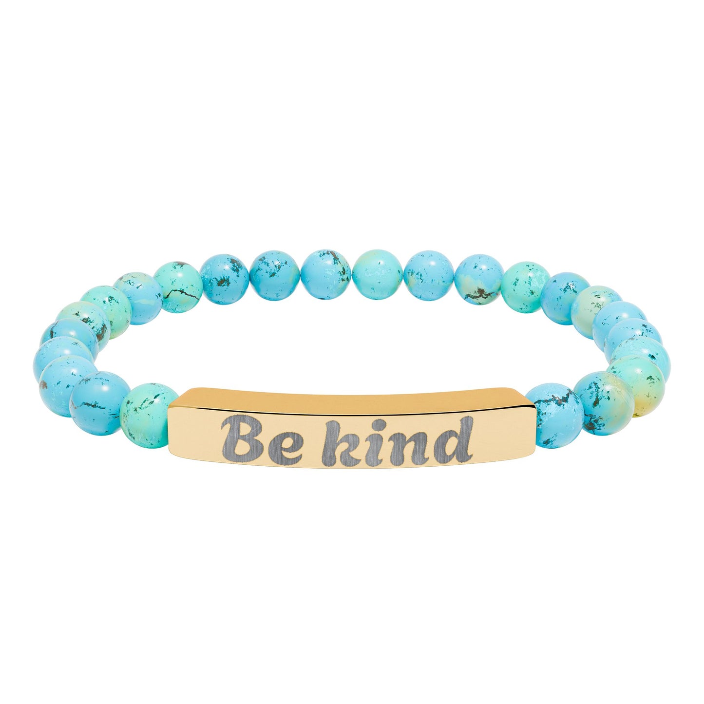 Be Kind Natural Stone Stretch Bracelet — Engraved Bar Inspirational Jewelry