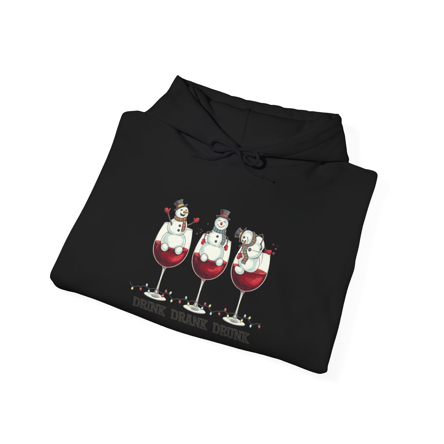 Embroidered Drink, Drank, Drunk Hoodie — Funny Christmas Snowmen Wine Sweatshirt