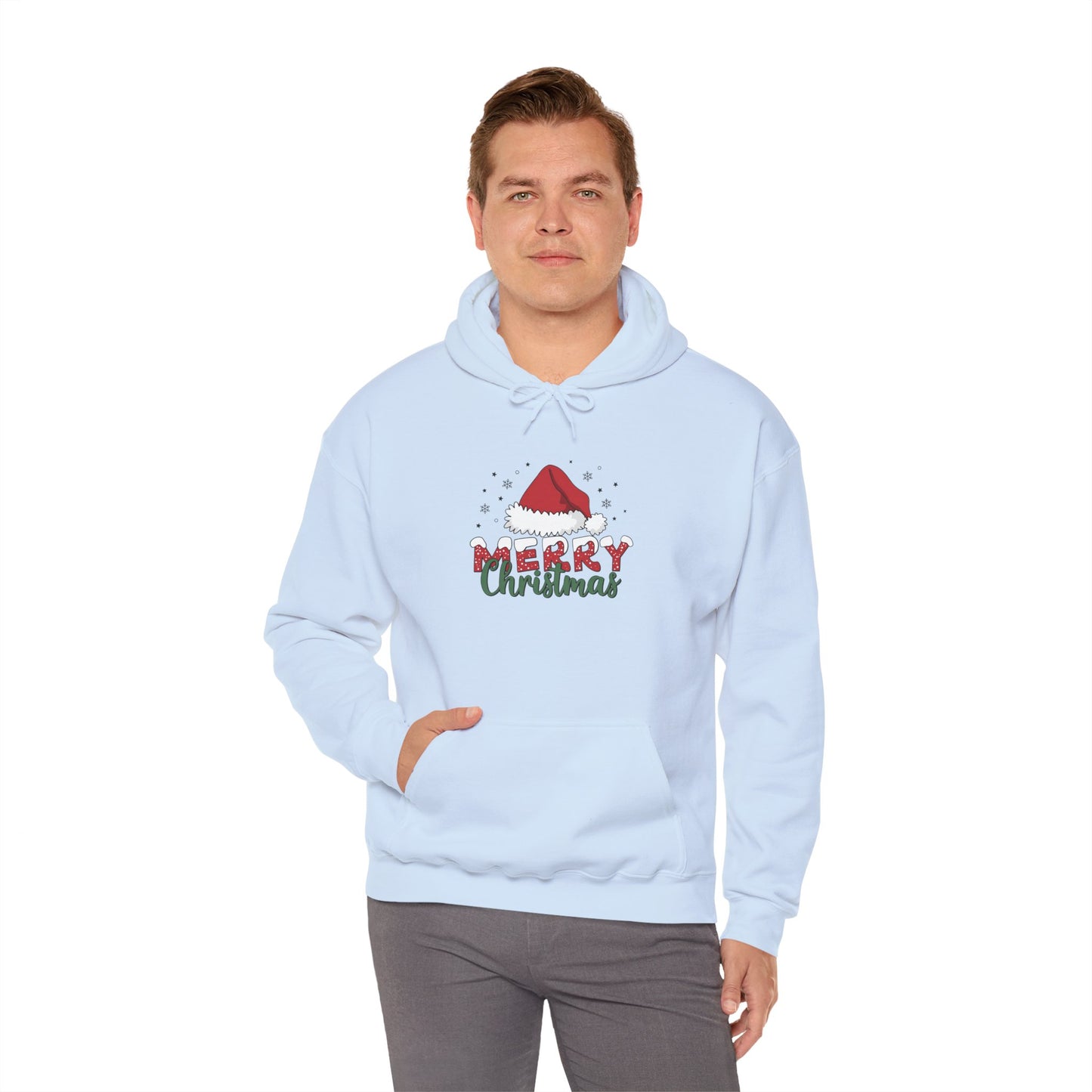 Embroidered Christmas Hoodie "Merry Christmas" Santa Hat Holiday Sweatshirt