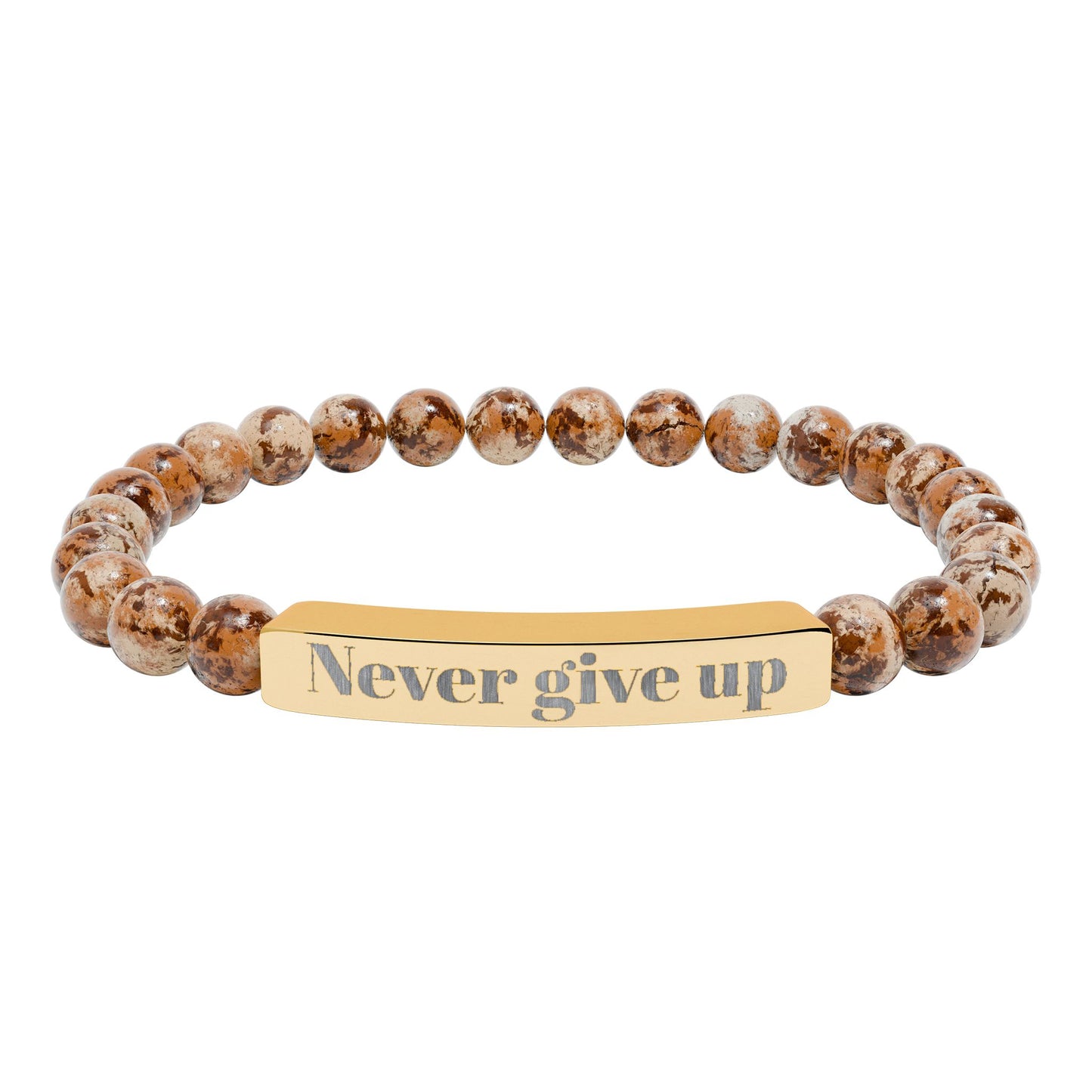 Engraved 'Never Give Up' Natural Stone Stretch Bracelet