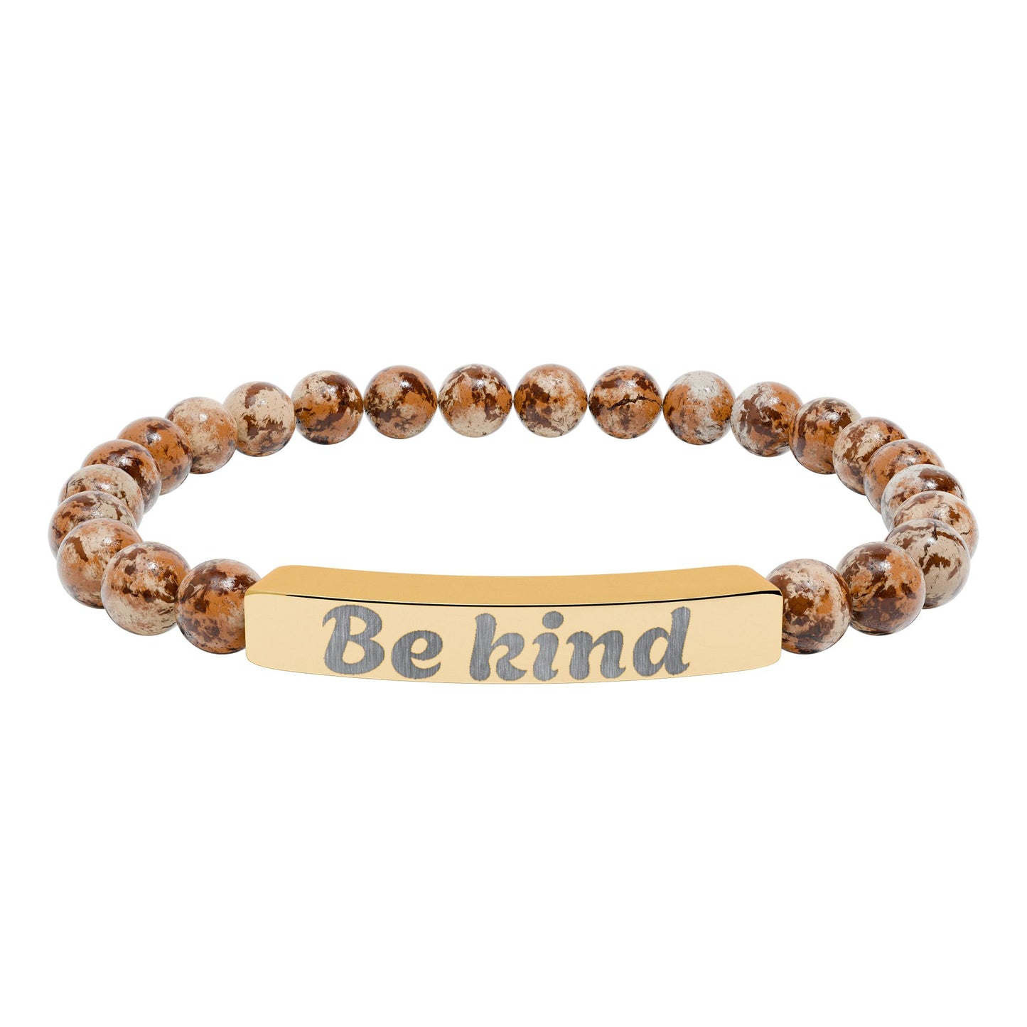 Be Kind Natural Stone Stretch Bracelet — Engraved Bar Inspirational Jewelry