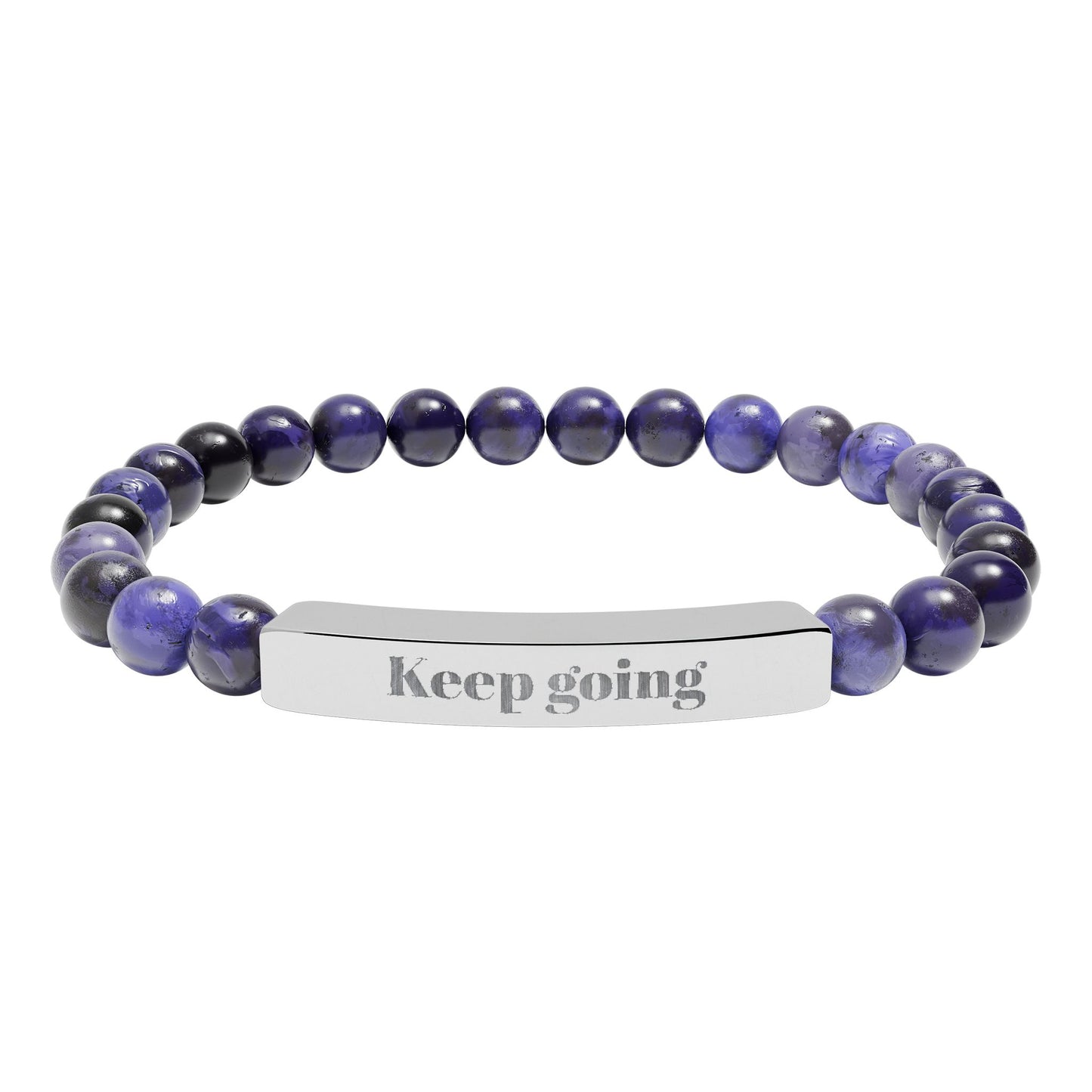 Engraved 'Keep Going' Natural Stone Stretch Bracelet