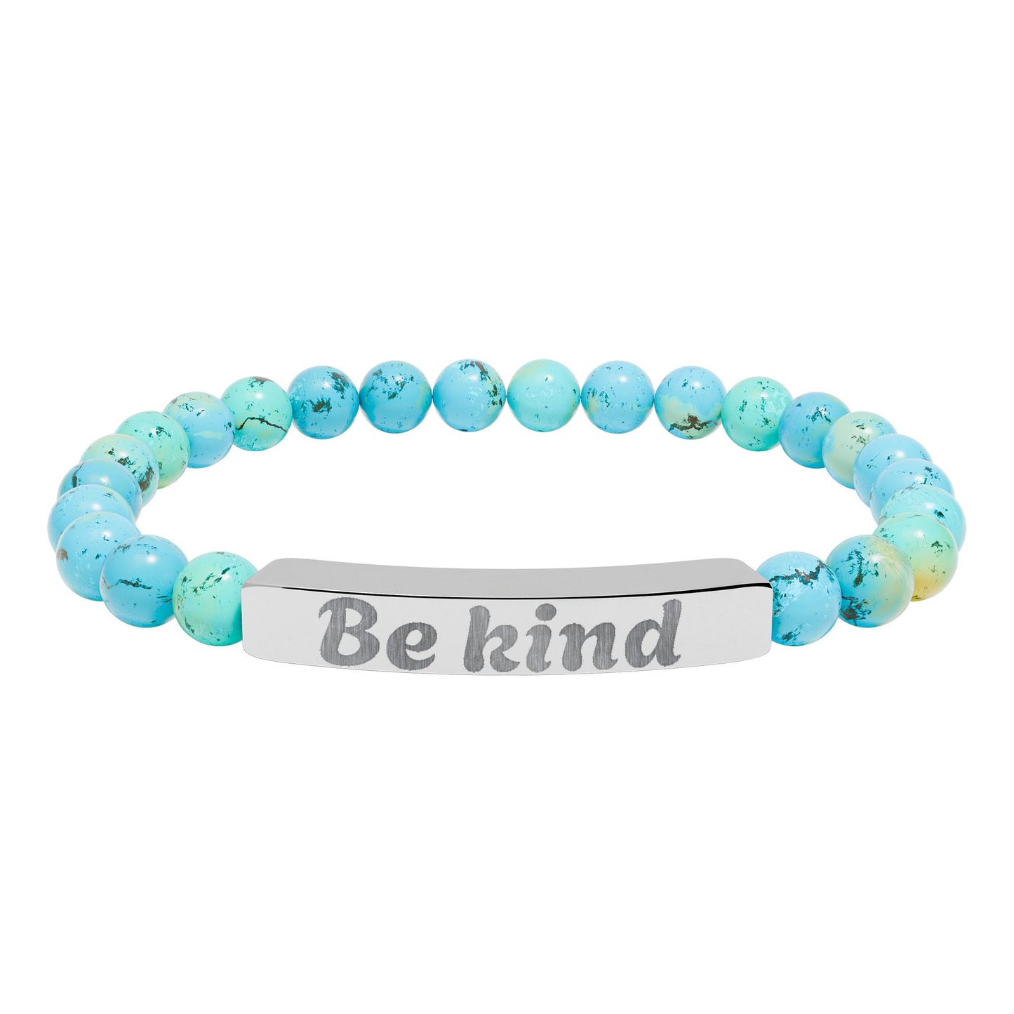 Be Kind Natural Stone Stretch Bracelet — Engraved Bar Inspirational Jewelry