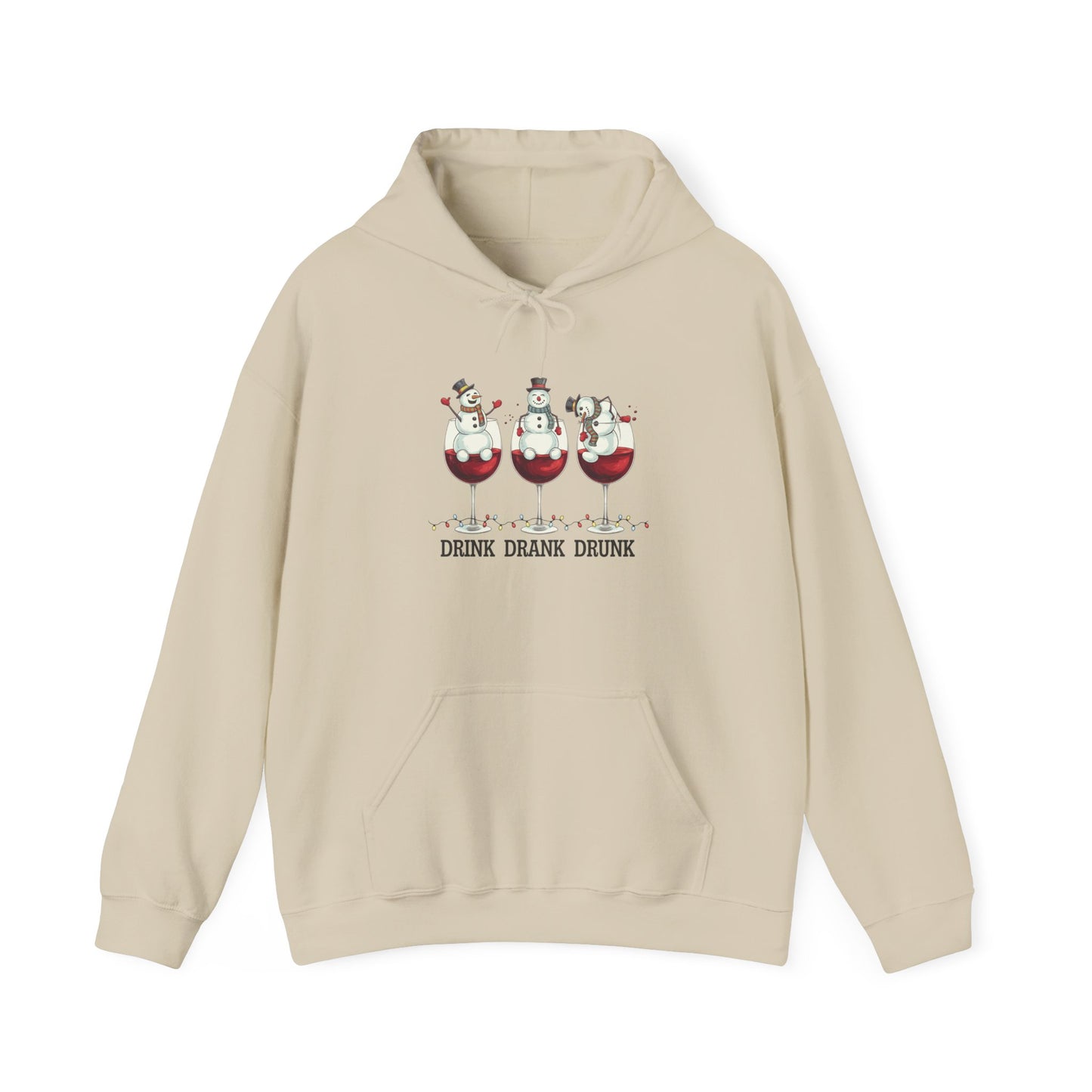 Embroidered Drink, Drank, Drunk Hoodie — Funny Christmas Snowmen Wine Sweatshirt