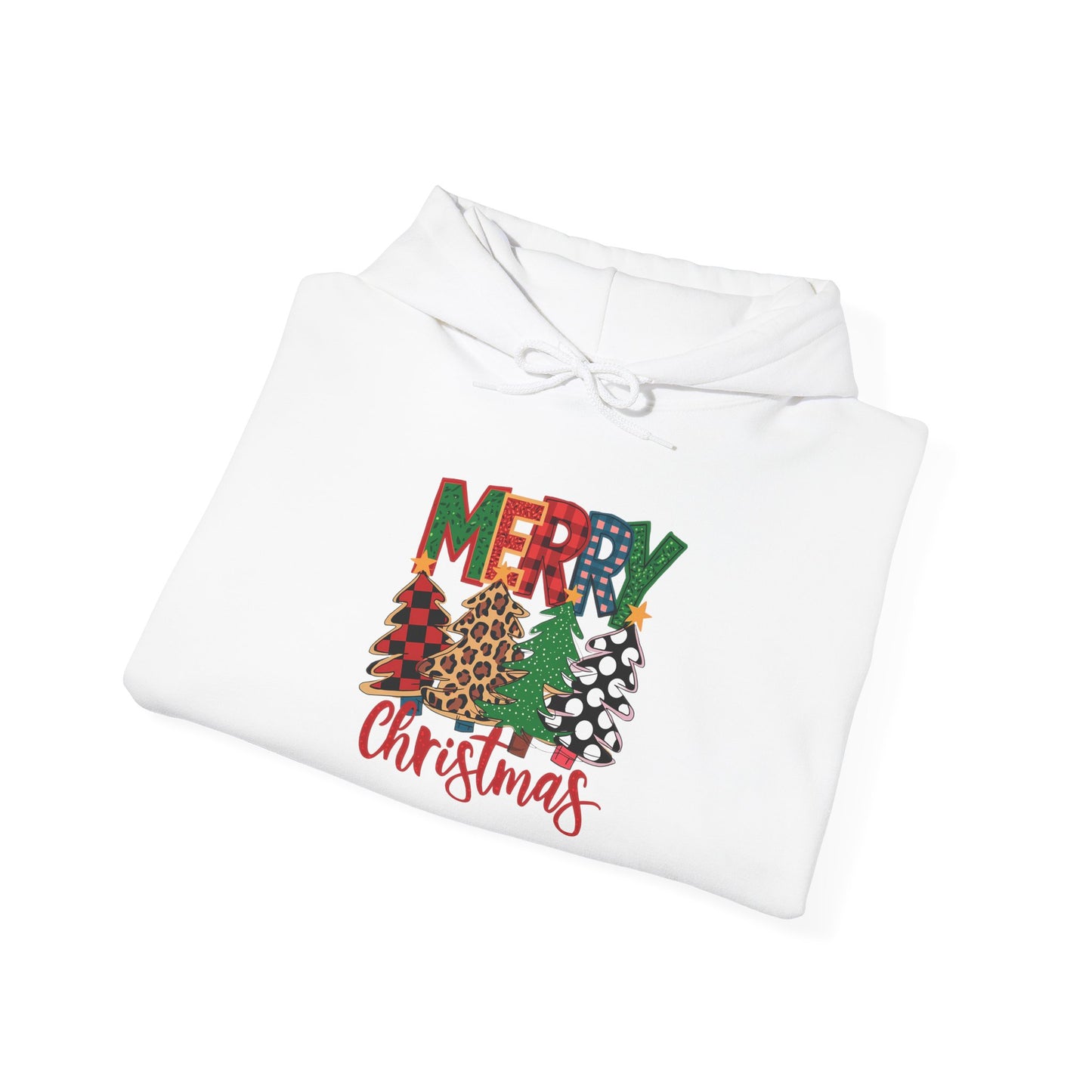 Embroidered Christmas Trees 'Merry Christmas' Hoodie - Holiday Plaid & Buffalo Check
