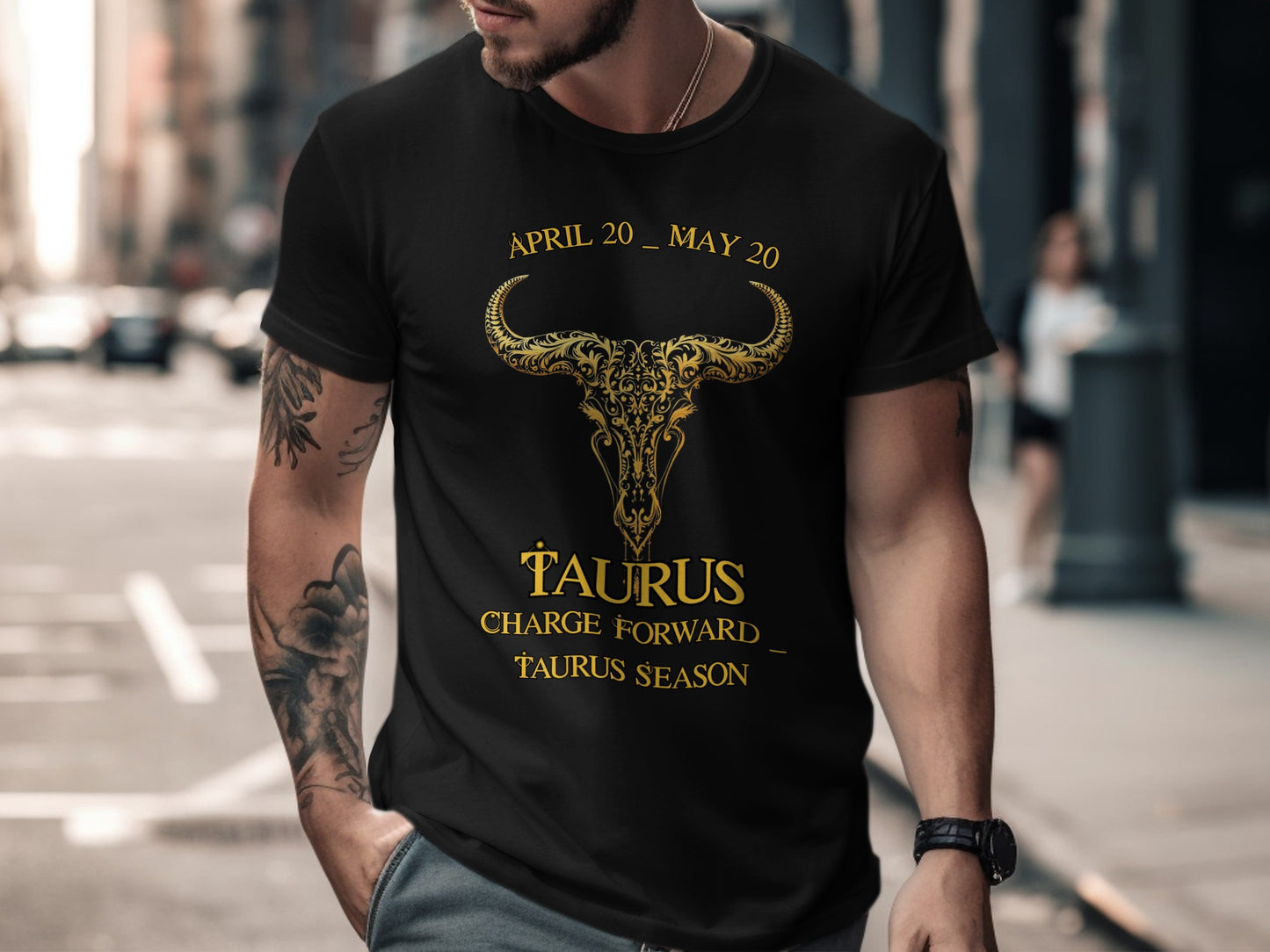 Taurus Charge Forward Zodiac Sign Black T-Shirt