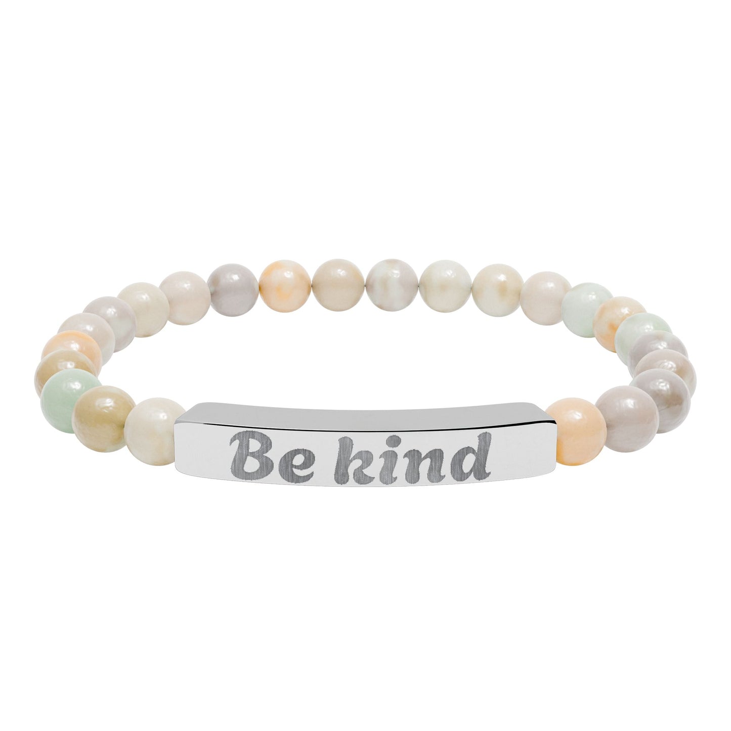 Be Kind Natural Stone Stretch Bracelet — Engraved Bar Inspirational Jewelry