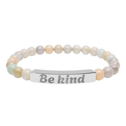 Be Kind Natural Stone Stretch Bracelet — Engraved Bar Inspirational Jewelry