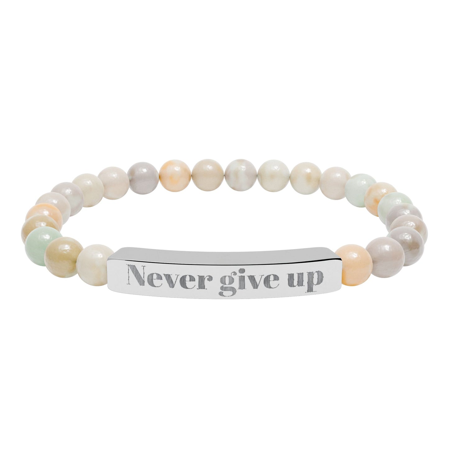Engraved 'Never Give Up' Natural Stone Stretch Bracelet
