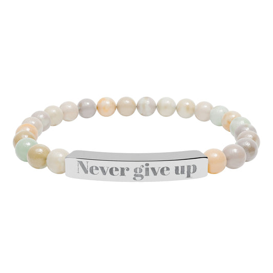 Engraved 'Never Give Up' Natural Stone Stretch Bracelet
