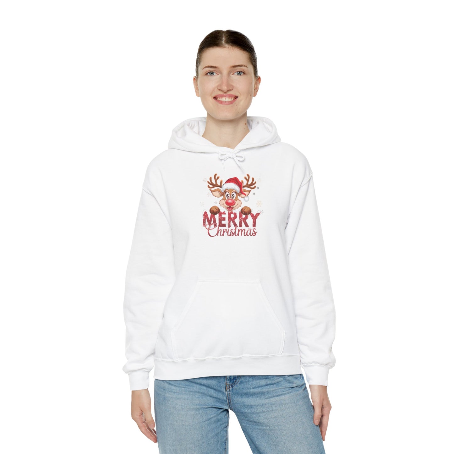 Embroidered Christmas Reindeer Hoodie – Merry Christmas Cute Holiday Sweatshirt