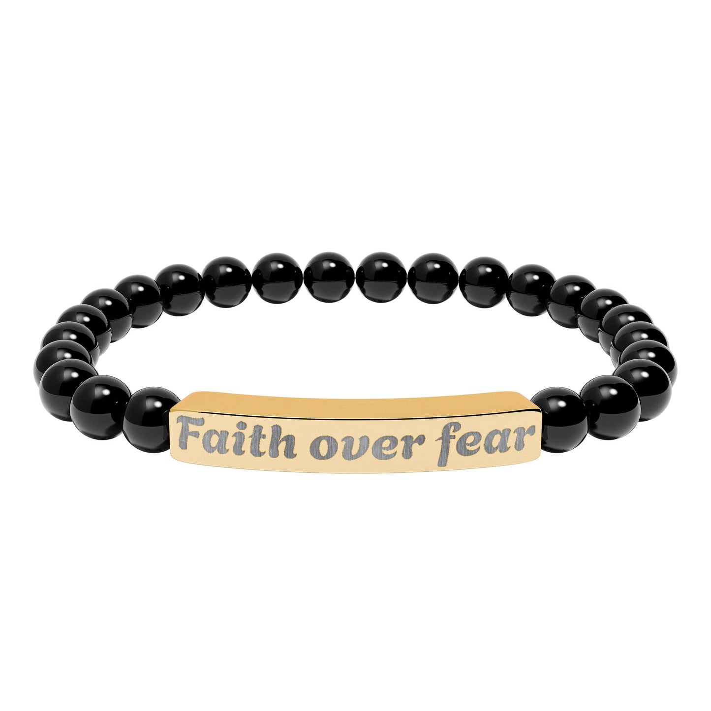 Faith Over Fear Natural Stone Stretch Bracelet — Engraved Beaded Bar Bracelet