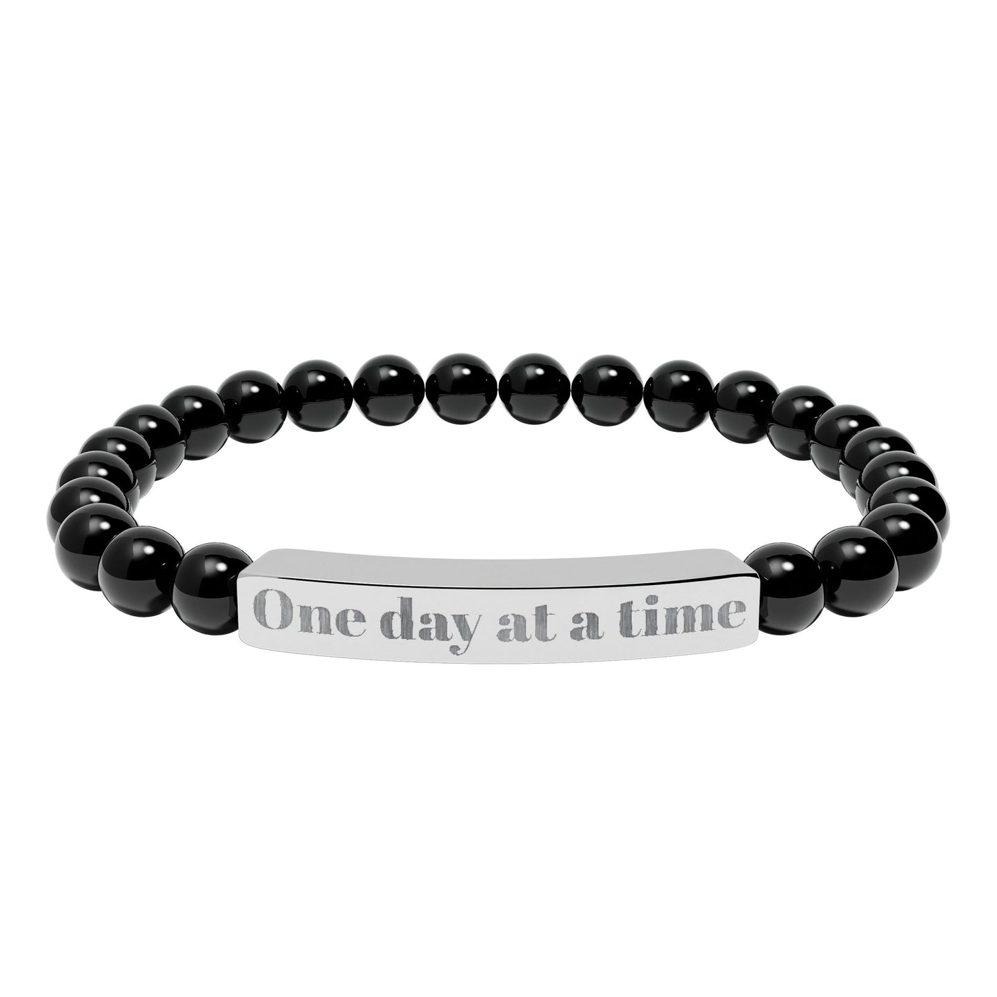 Engraved Natural Stone Stretch Bracelet — "One Day at a Time" Bar Jewelry