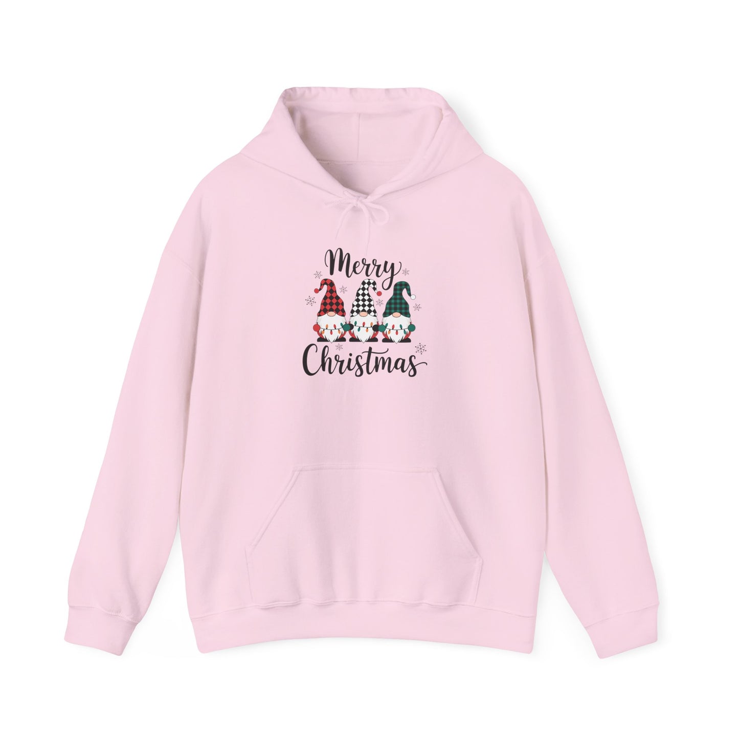 Embroidered Merry Christmas Gnomes Hoodie — Festive Plaid Holiday Pullover