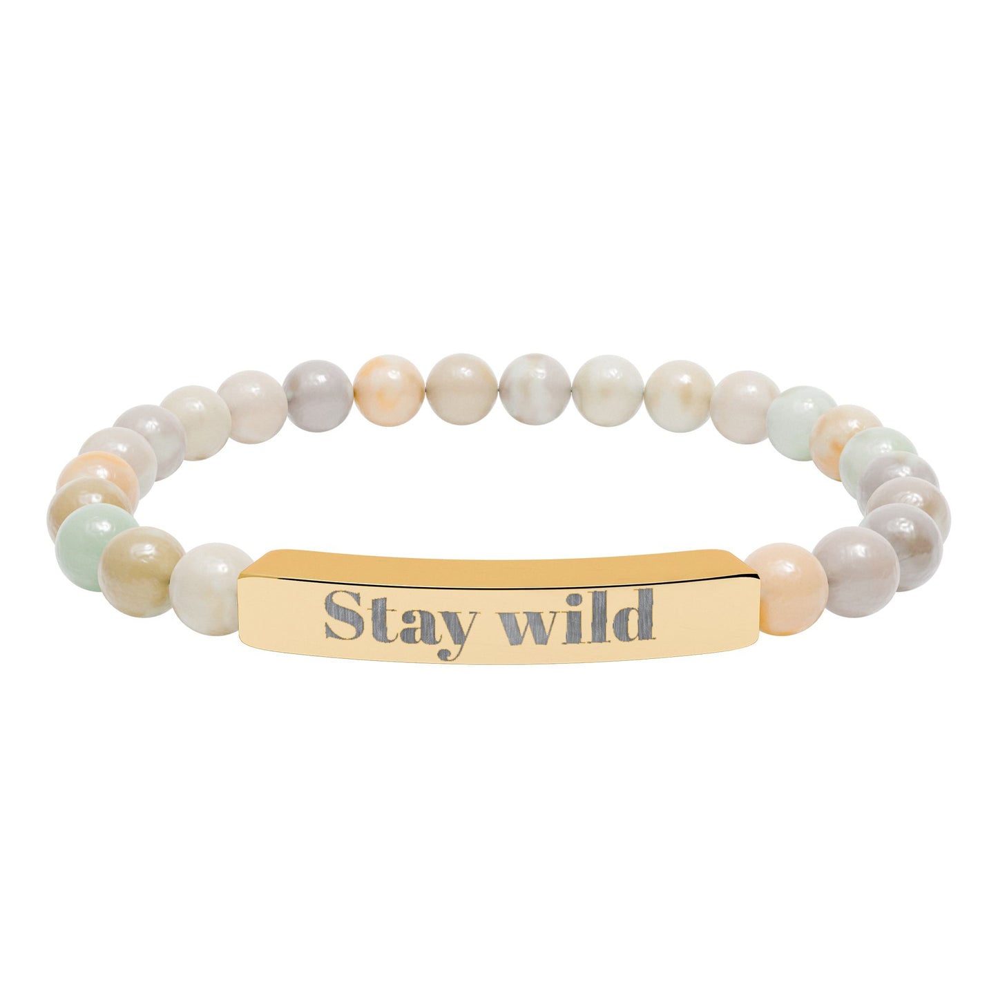 Engraved Natural Stone Bar Bracelet — "Stay Wild" Stretch Beaded Bracelet