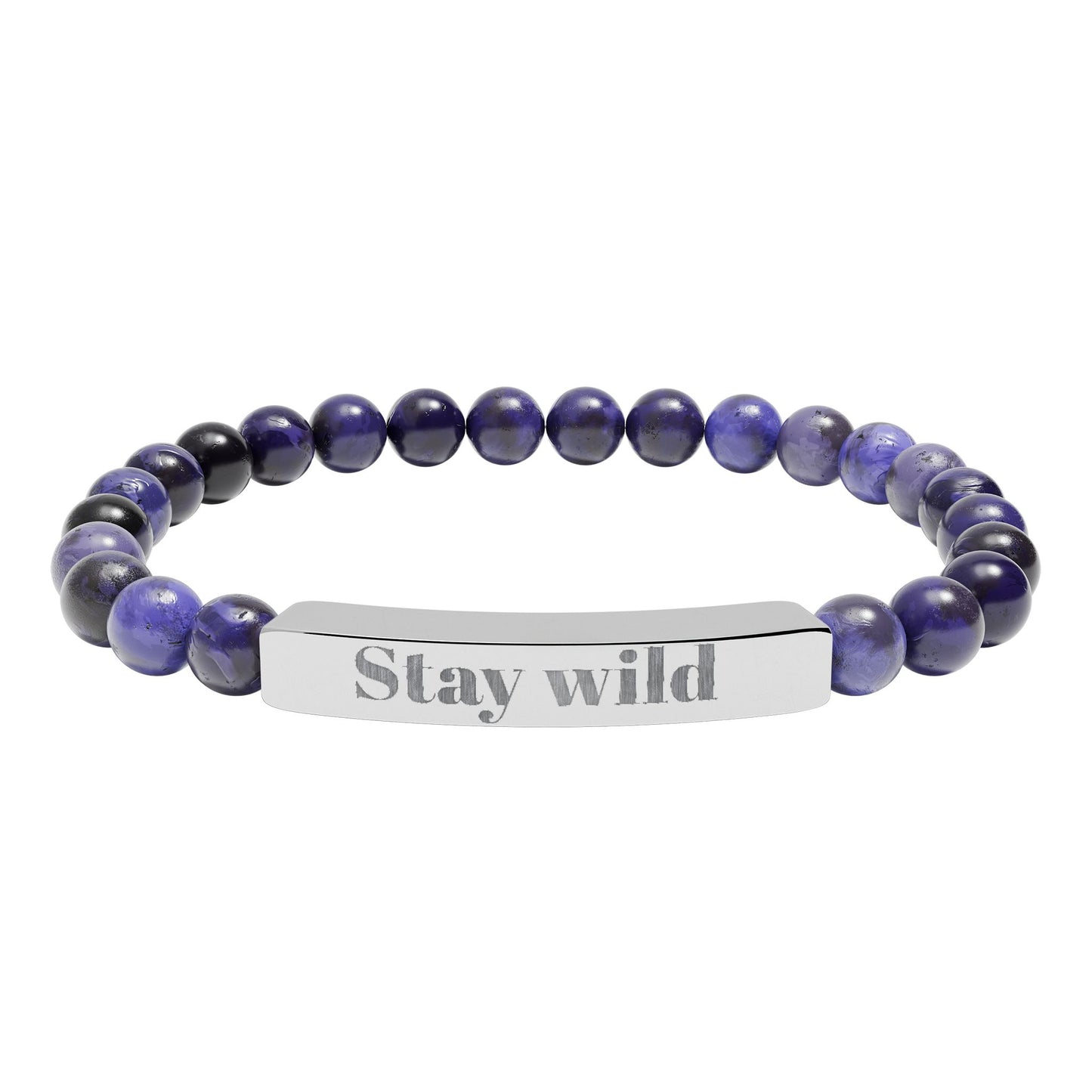 Engraved Natural Stone Bar Bracelet — "Stay Wild" Stretch Beaded Bracelet