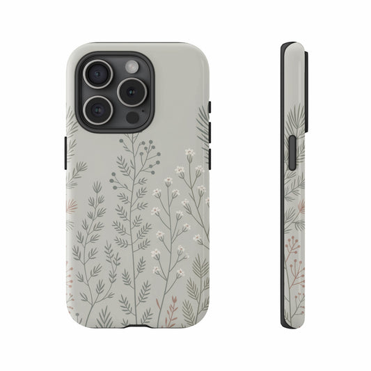 Phone case with a delicate floral pattern and side view.