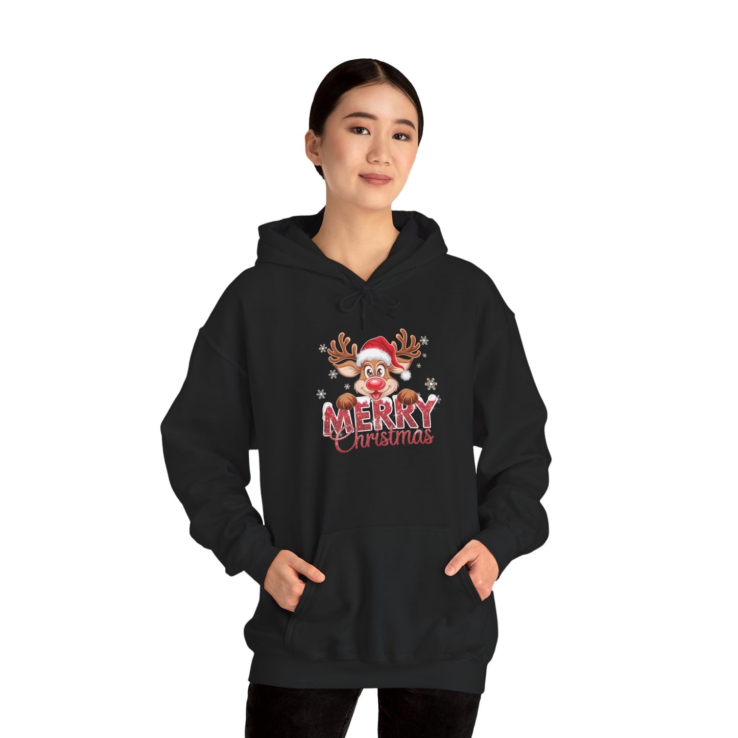 Embroidered Christmas Reindeer Hoodie – Merry Christmas Cute Holiday Sweatshirt