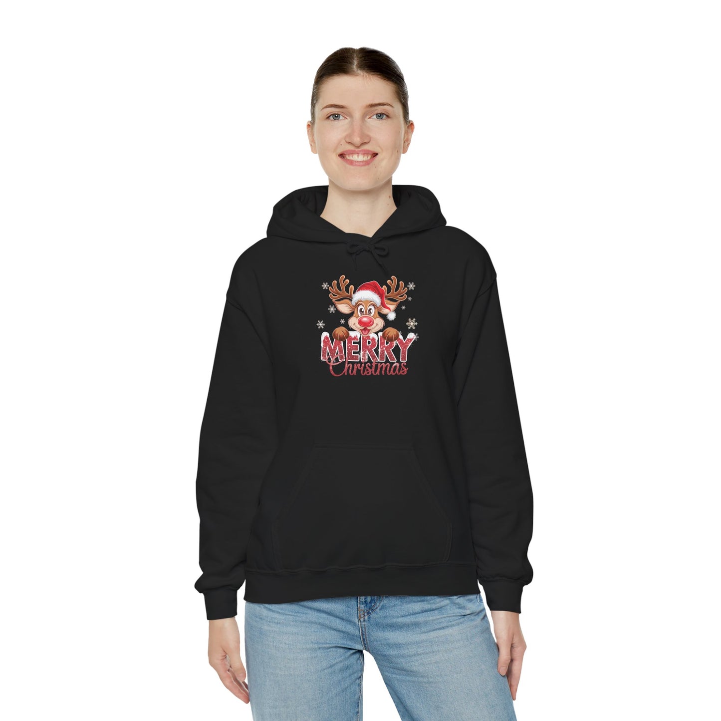 Embroidered Christmas Reindeer Hoodie – Merry Christmas Cute Holiday Sweatshirt