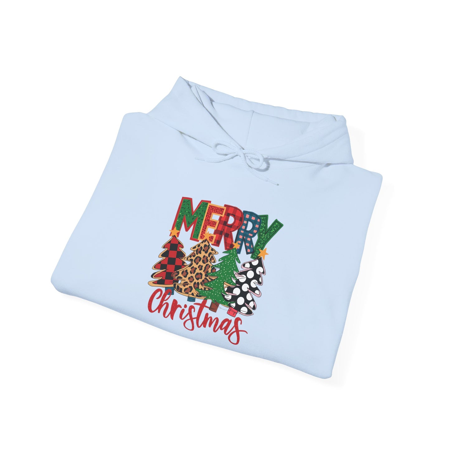 Embroidered Christmas Trees 'Merry Christmas' Hoodie - Holiday Plaid & Buffalo Check