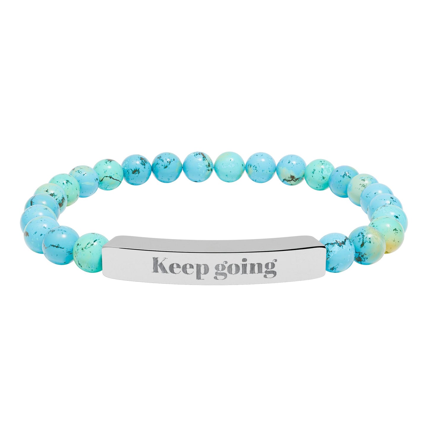 Engraved 'Keep Going' Natural Stone Stretch Bracelet