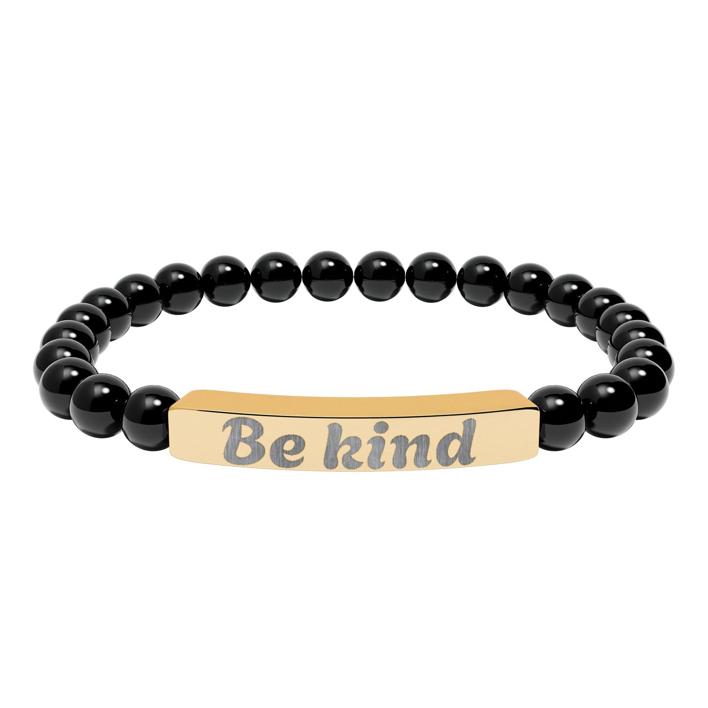 Be Kind Natural Stone Stretch Bracelet — Engraved Bar Inspirational Jewelry