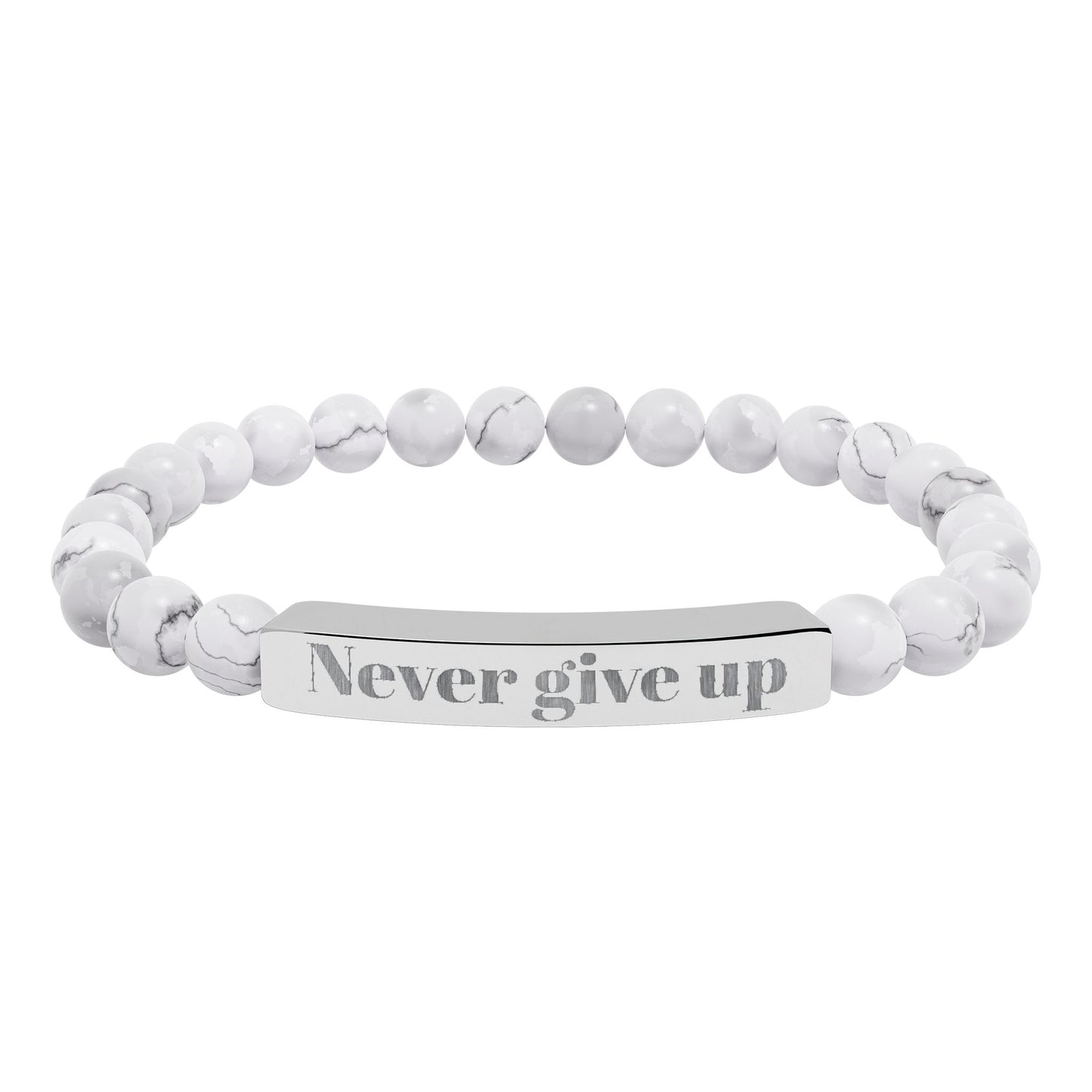 Engraved 'Never Give Up' Natural Stone Stretch Bracelet