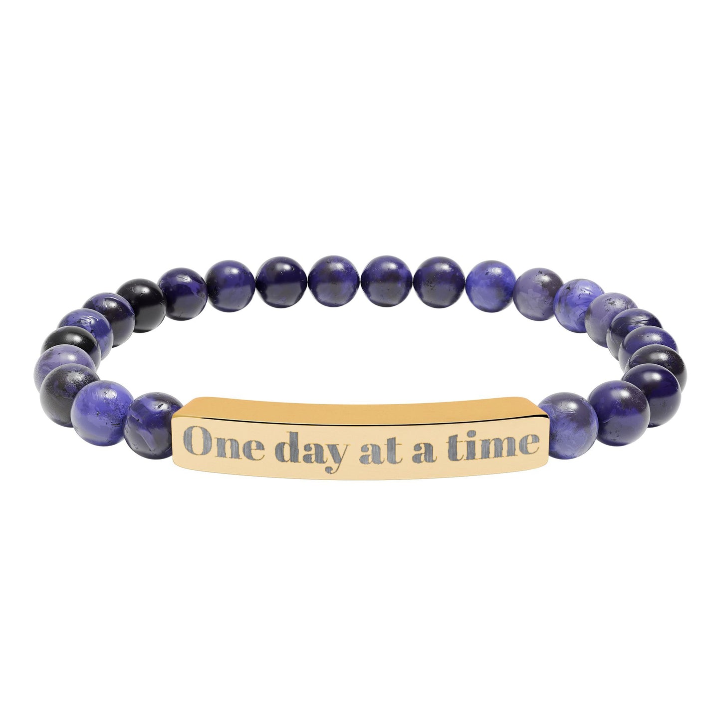 Engraved Natural Stone Stretch Bracelet — "One Day at a Time" Bar Jewelry