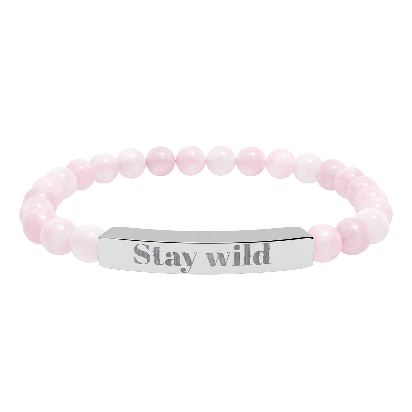 Engraved Natural Stone Bar Bracelet — "Stay Wild" Stretch Beaded Bracelet